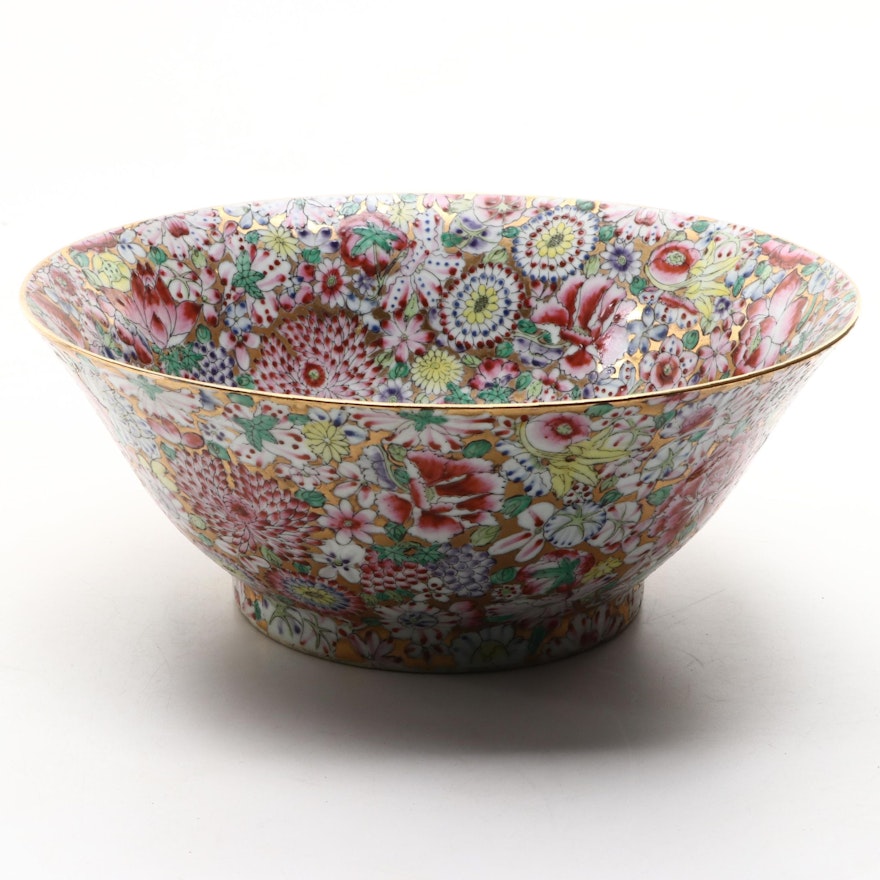 Chinese Export Style Porcelain Famille Rose Mille Fleur Bowl