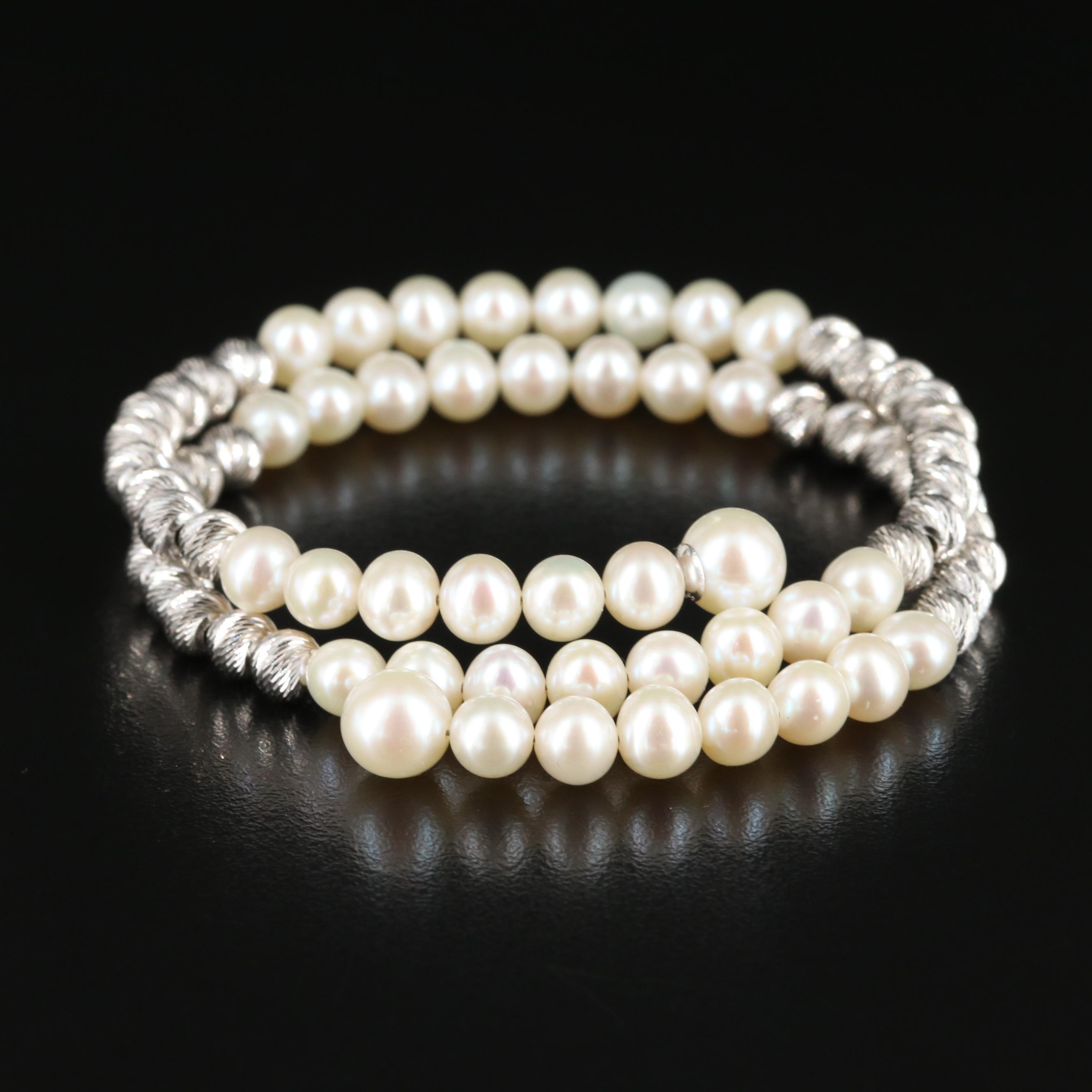 Sterling Graduated Pearl Wrap Bracelet