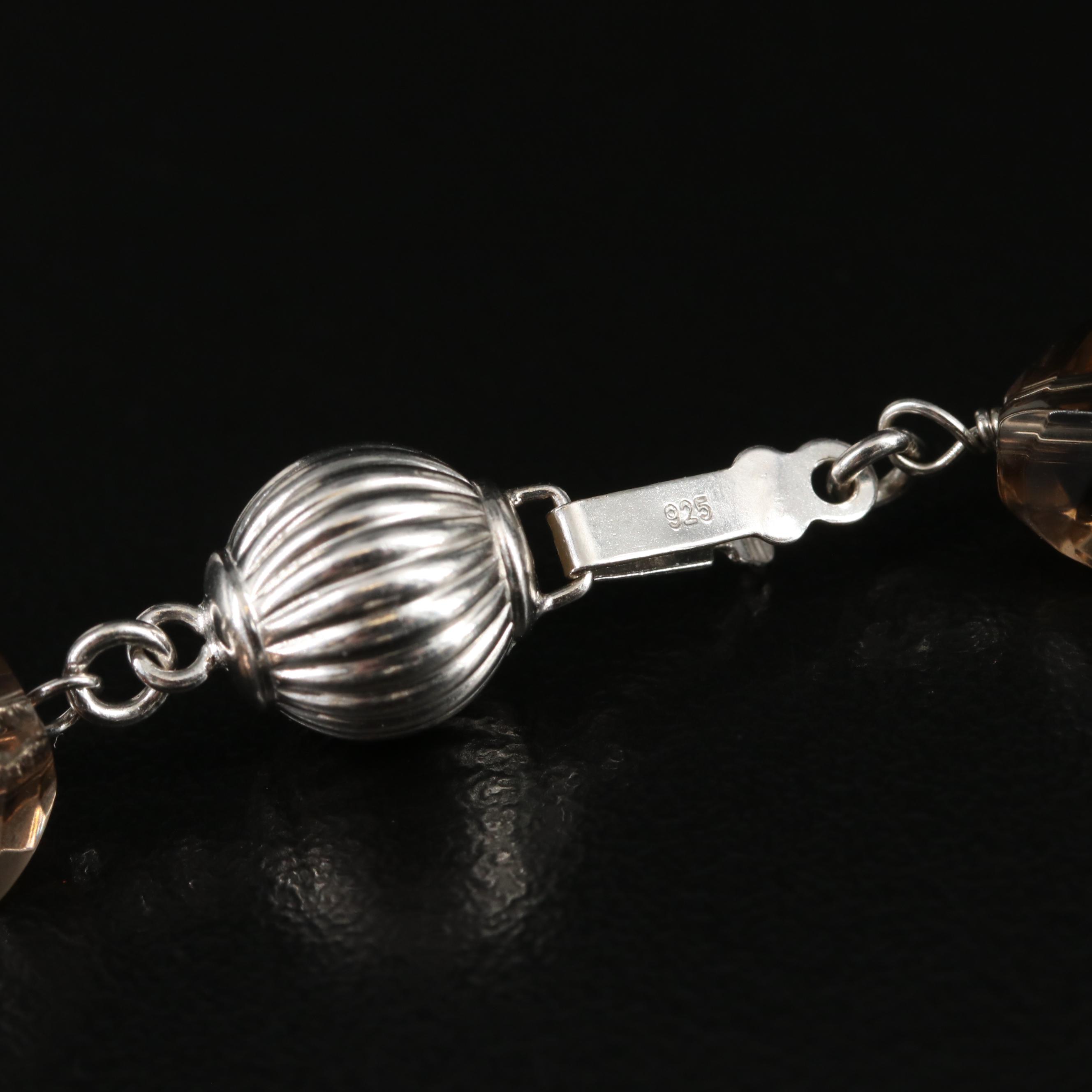 Sterling Pearl and Smoky Quartz Station Bracelet