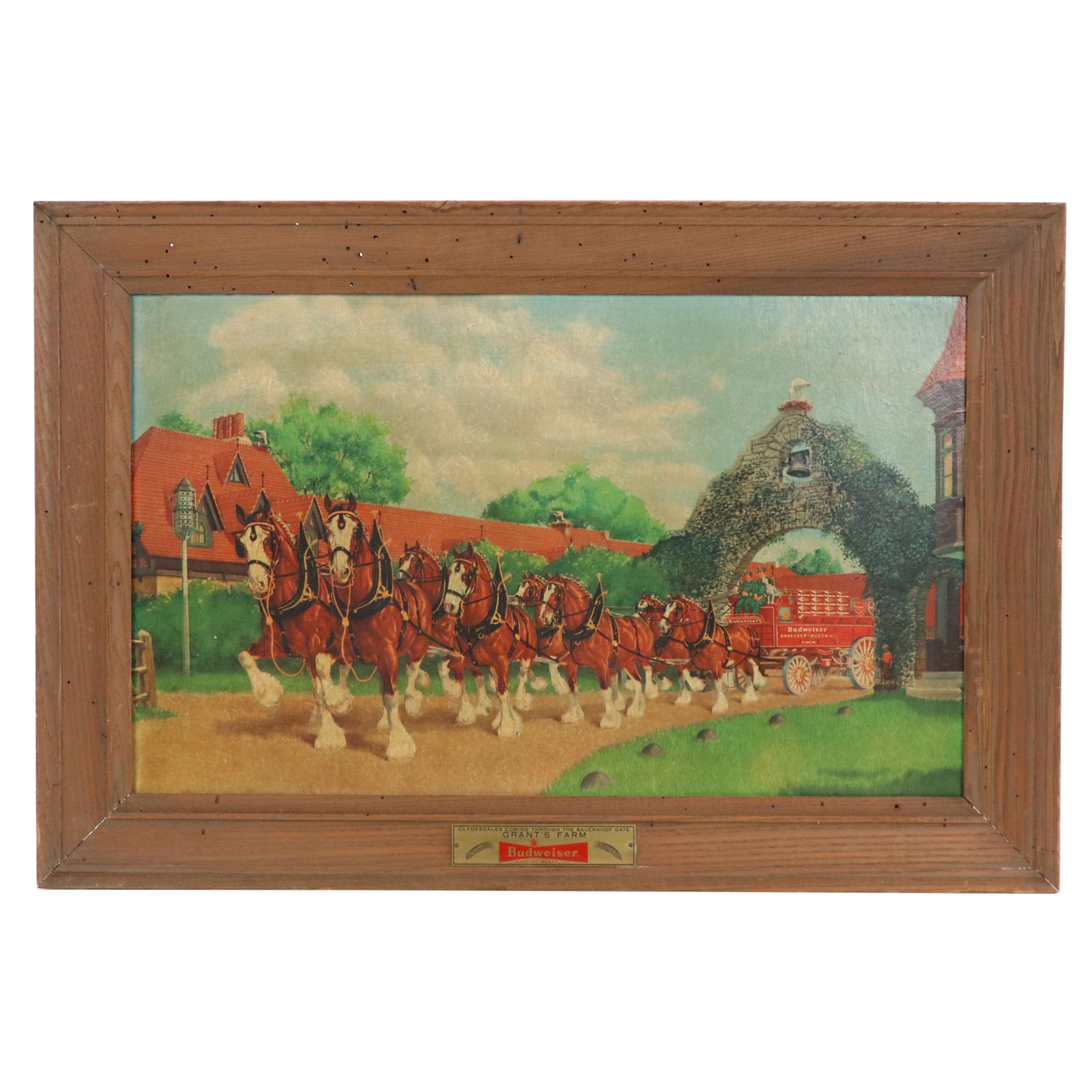Budweiser Sign "Clydesdale Horses Coming Through the Bauernhof Gate"