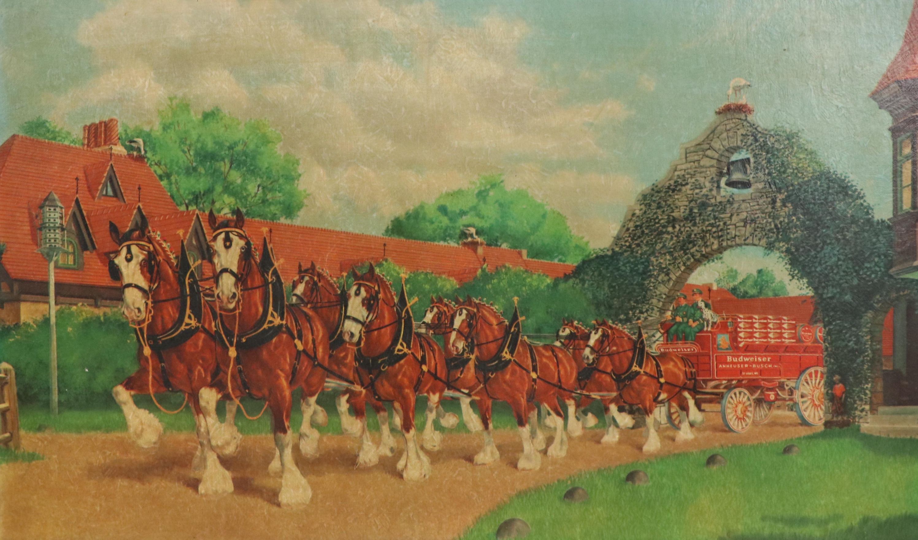 Budweiser Sign "Clydesdale Horses Coming Through the Bauernhof Gate"