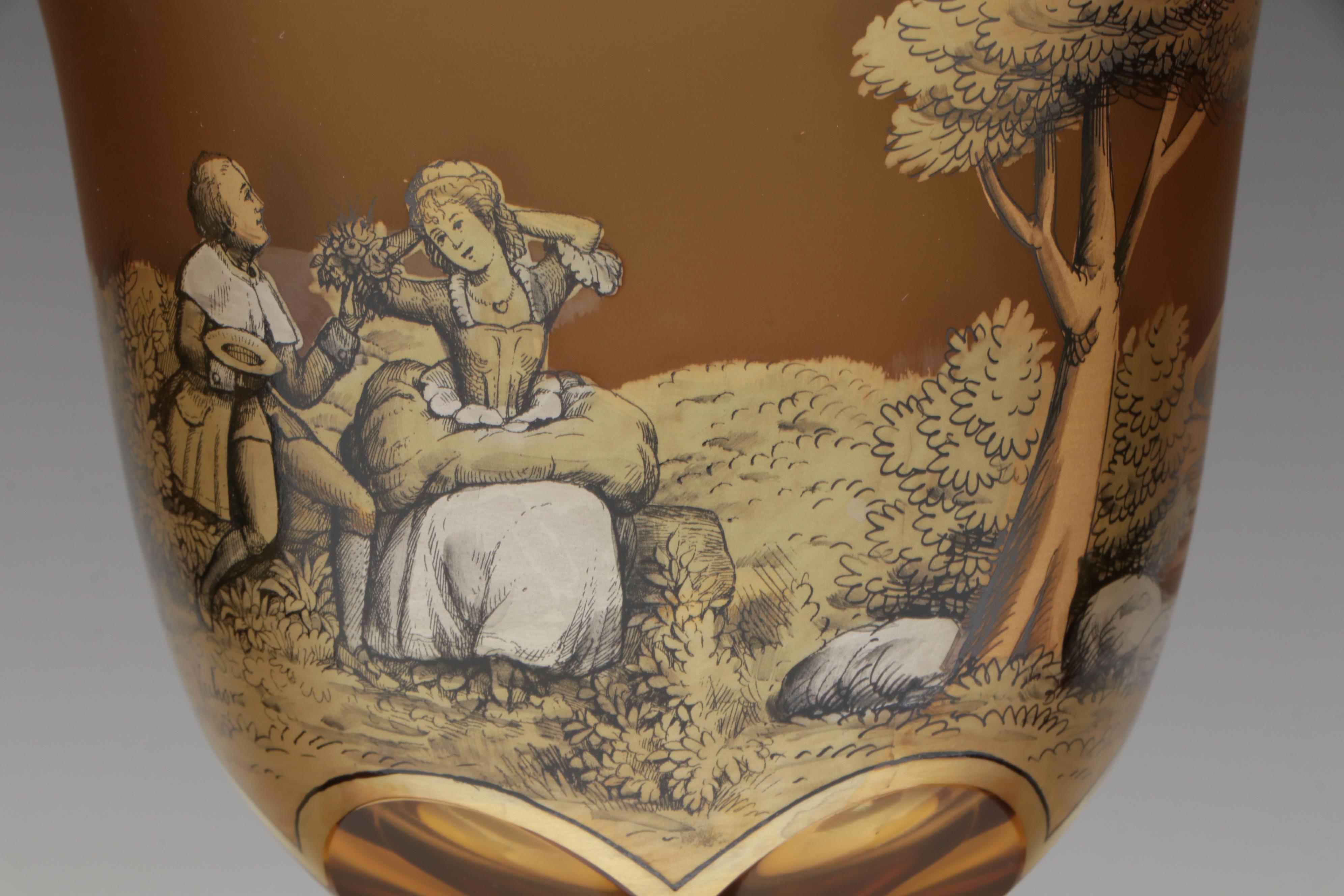 Crystalex Borocrystal Bohemian Style Amber Glass Goblets, Late 20th C