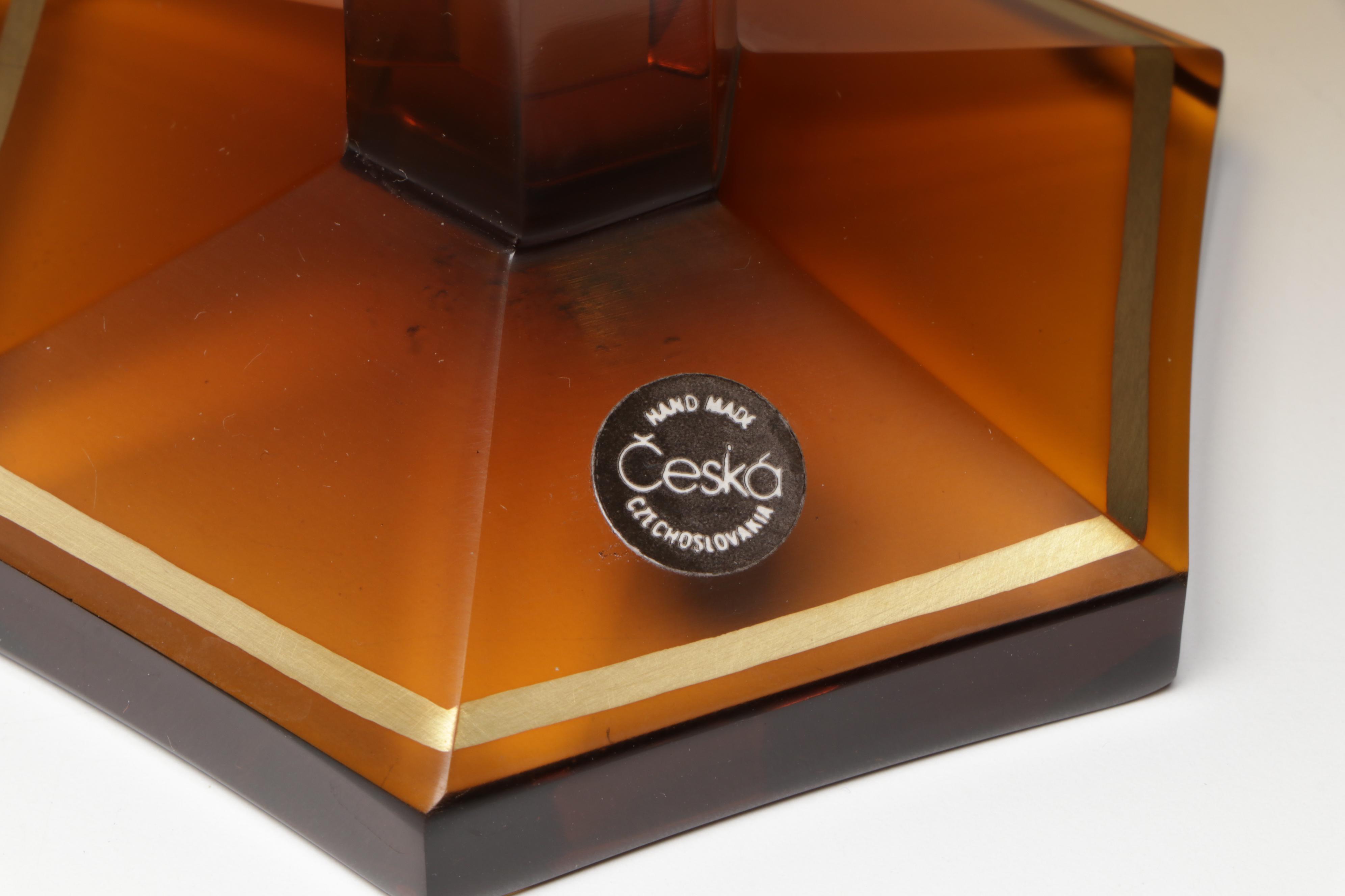 Crystalex Borocrystal Bohemian Style Amber Glass Goblets, Late 20th C