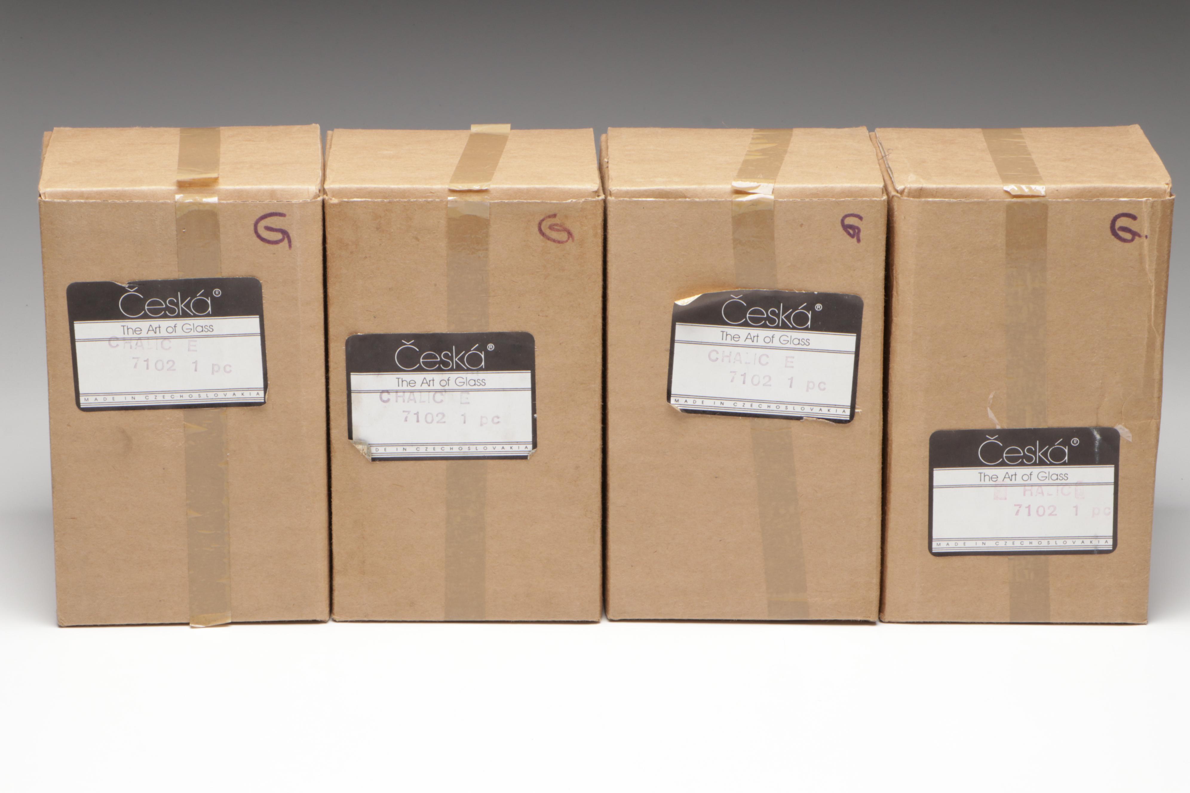 Crystalex Borocrystal Bohemian Style Amber Glass Goblets, Late 20th C