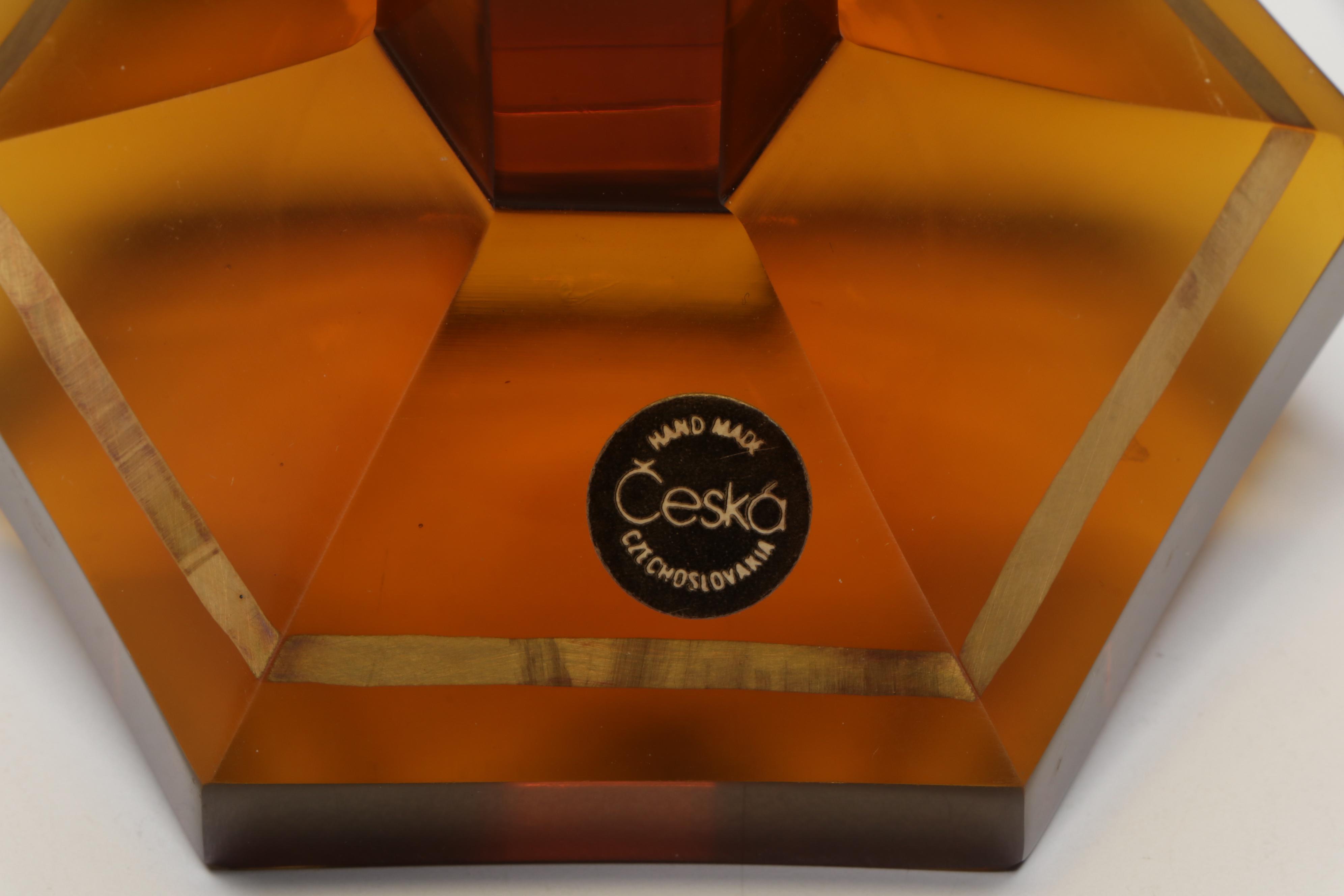 Crystalex Borocrystal Bohemian Style Amber Glass Goblets, Late 20th C