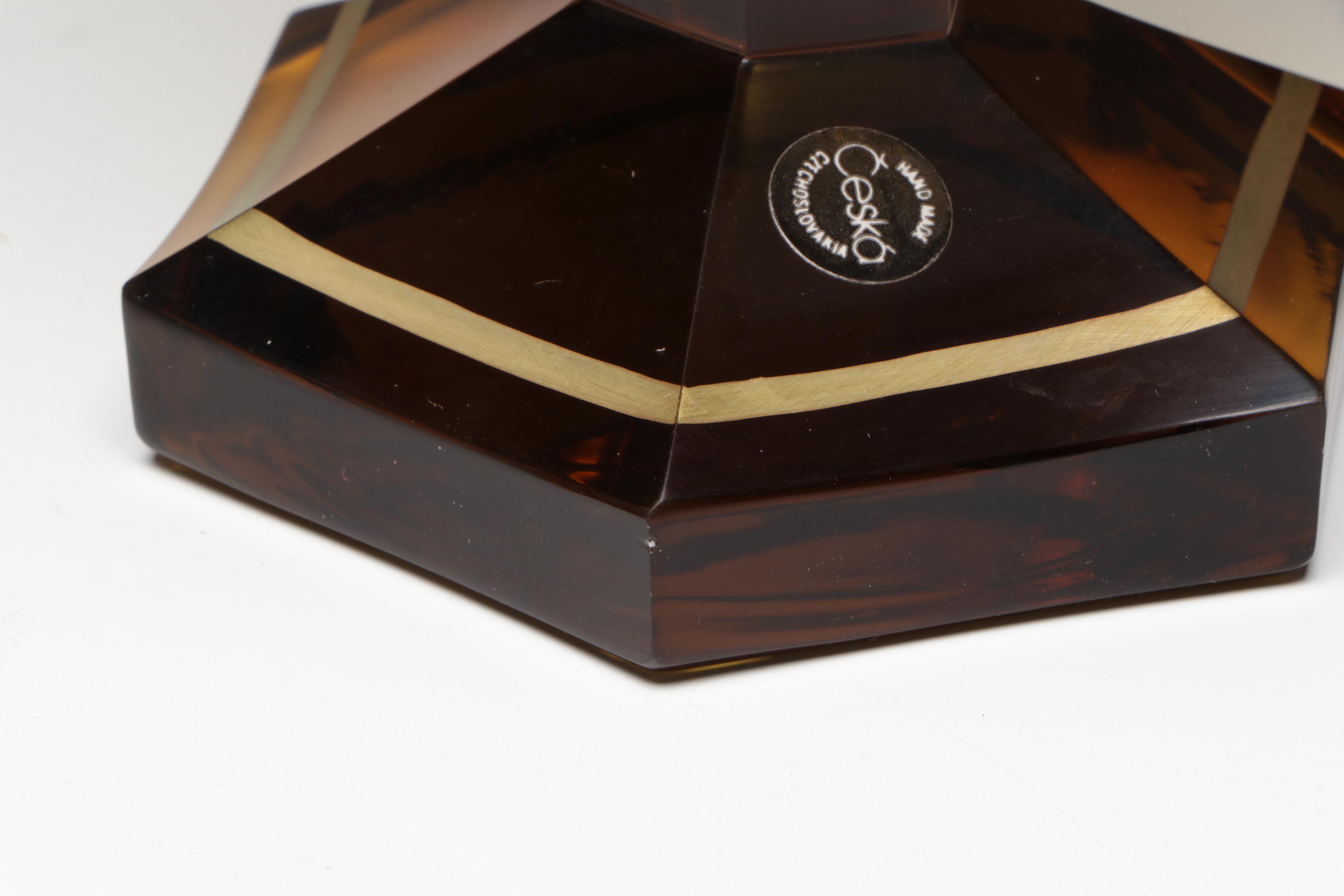 Crystalex Borocrystal Bohemian Style Amber Glass Goblets, Late 20th C