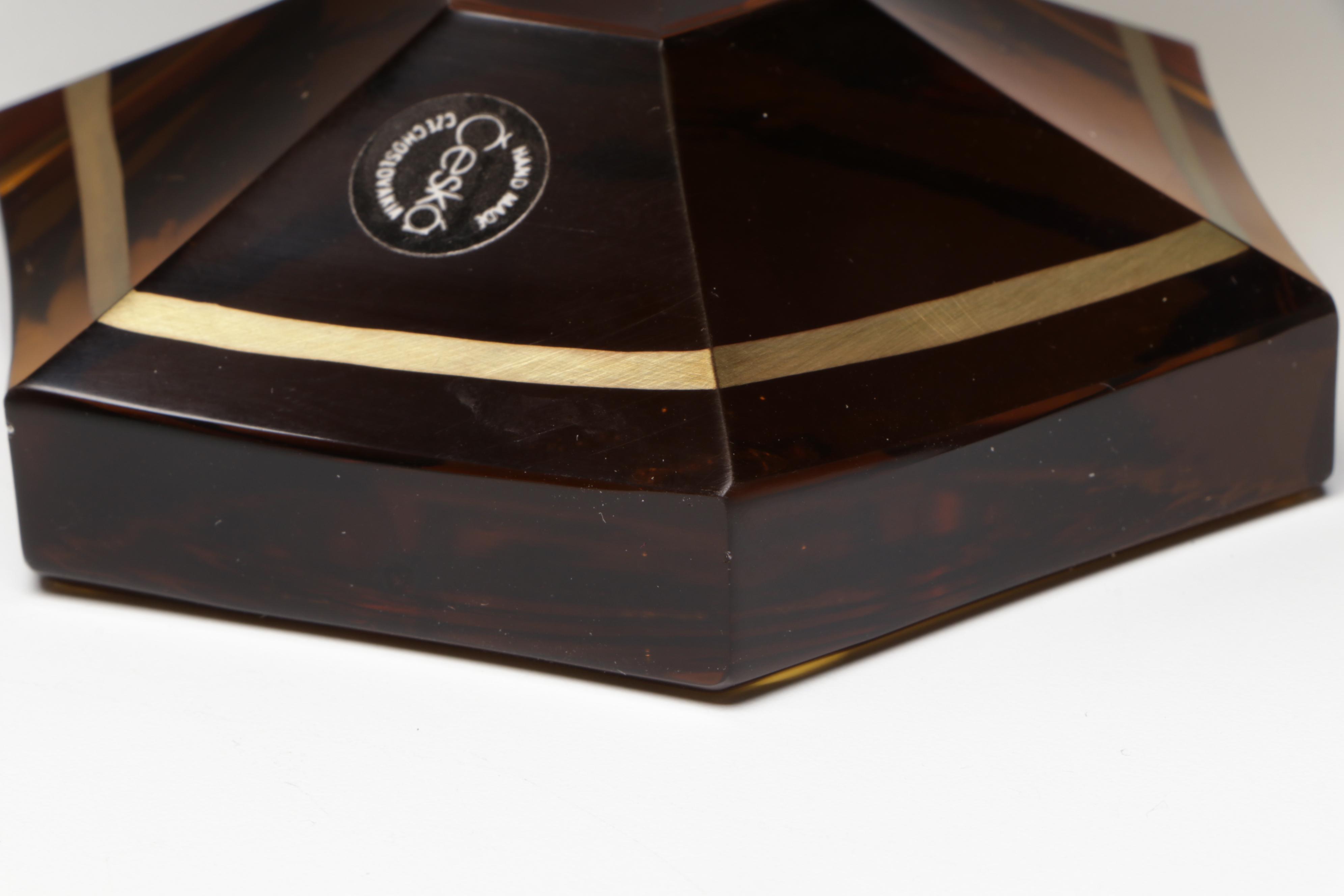 Crystalex Borocrystal Bohemian Style Amber Glass Goblets, Late 20th C