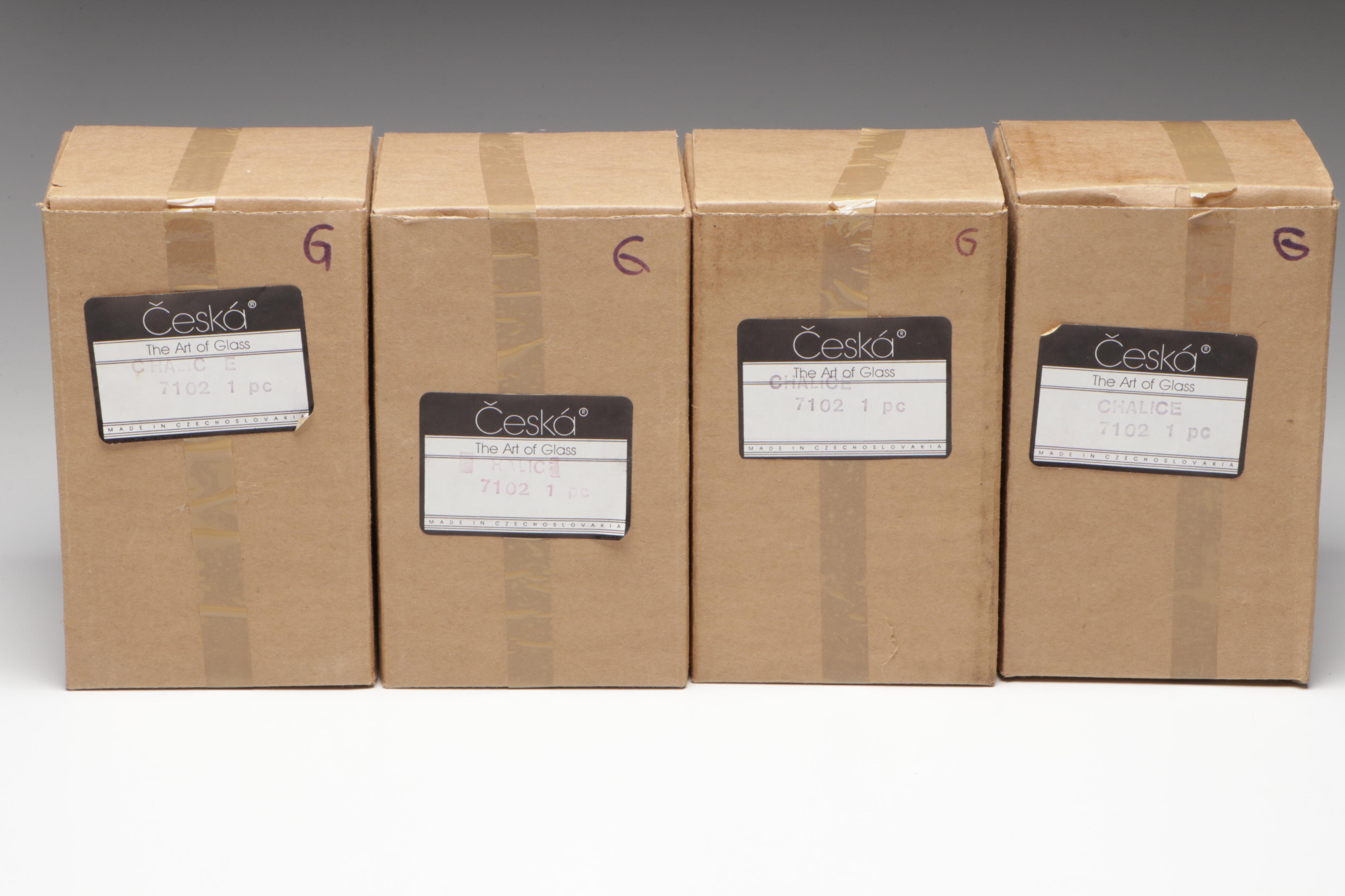 Crystalex Borocrystal Bohemian Style Amber Glass Goblets, Late 20th C