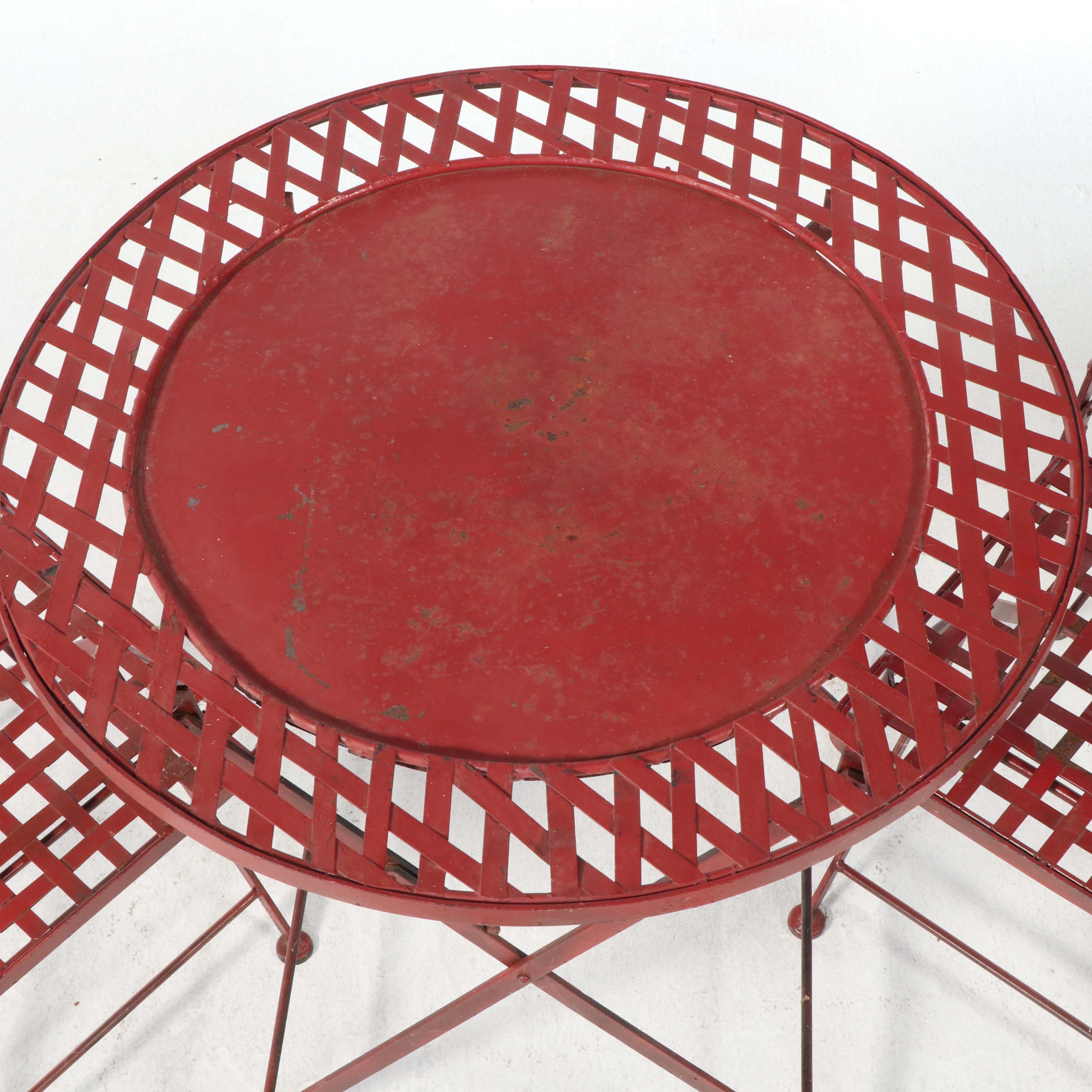 Red Painted Metal Three-Piece Patio Bistro Set