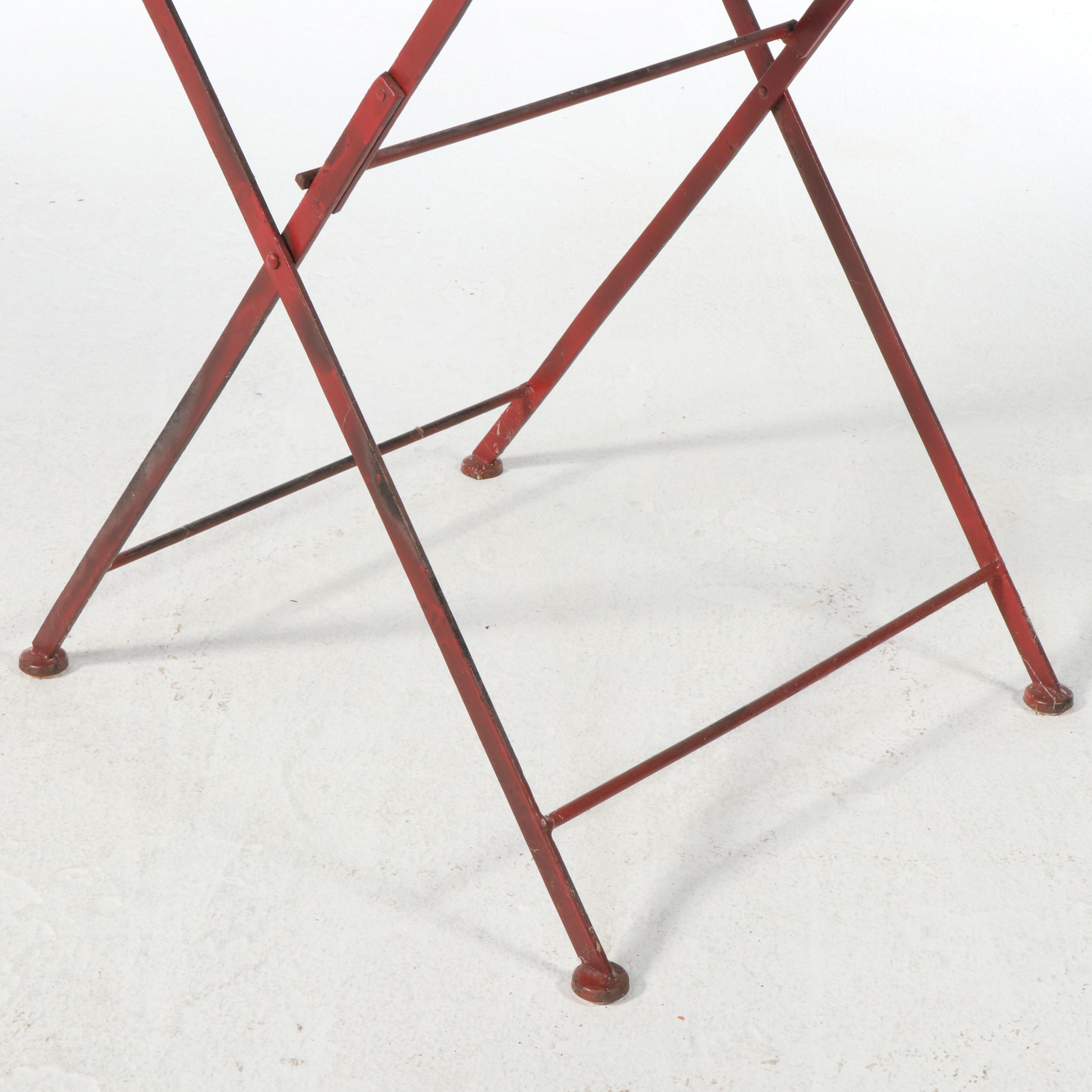 Red Painted Metal Three-Piece Patio Bistro Set