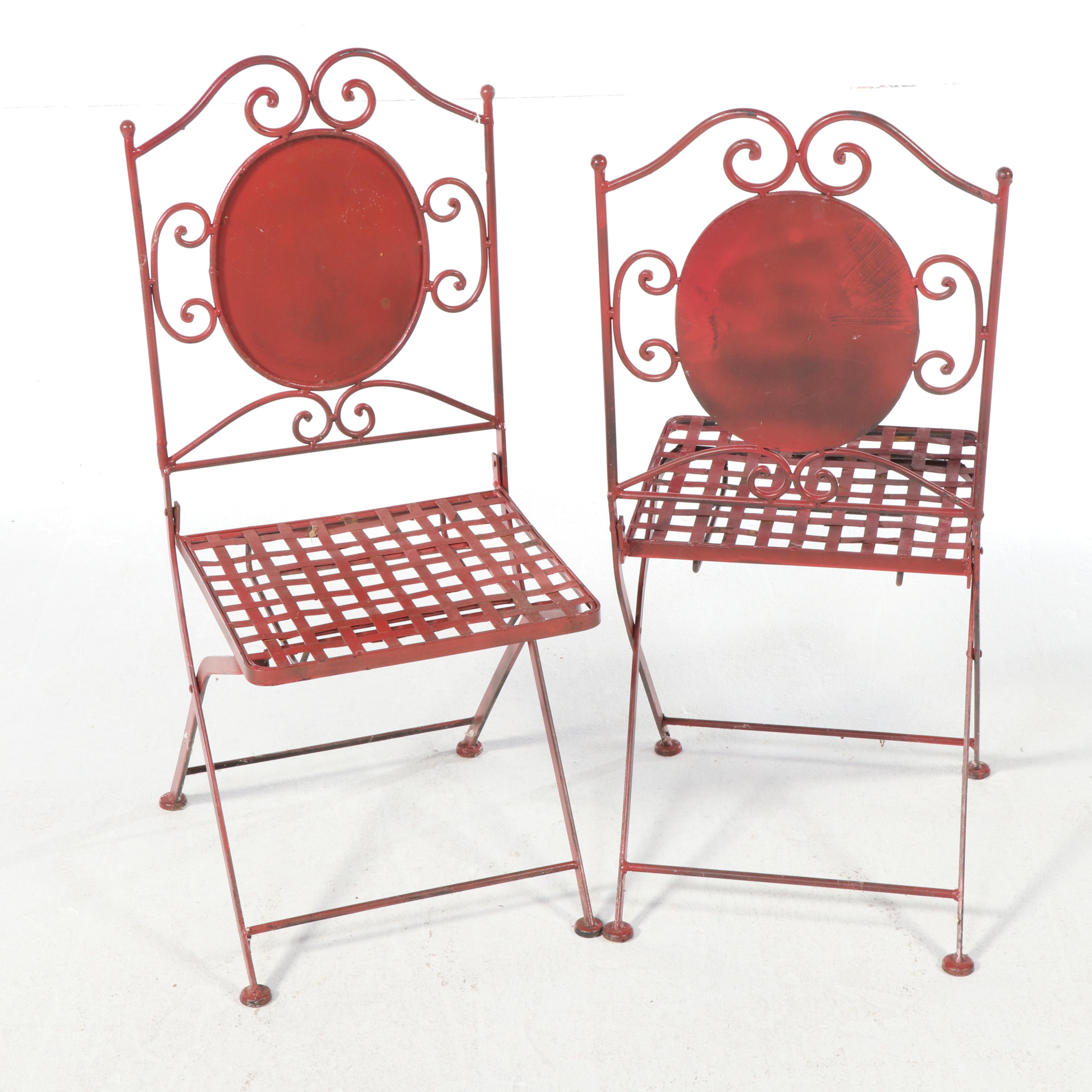 Red Painted Metal Three-Piece Patio Bistro Set