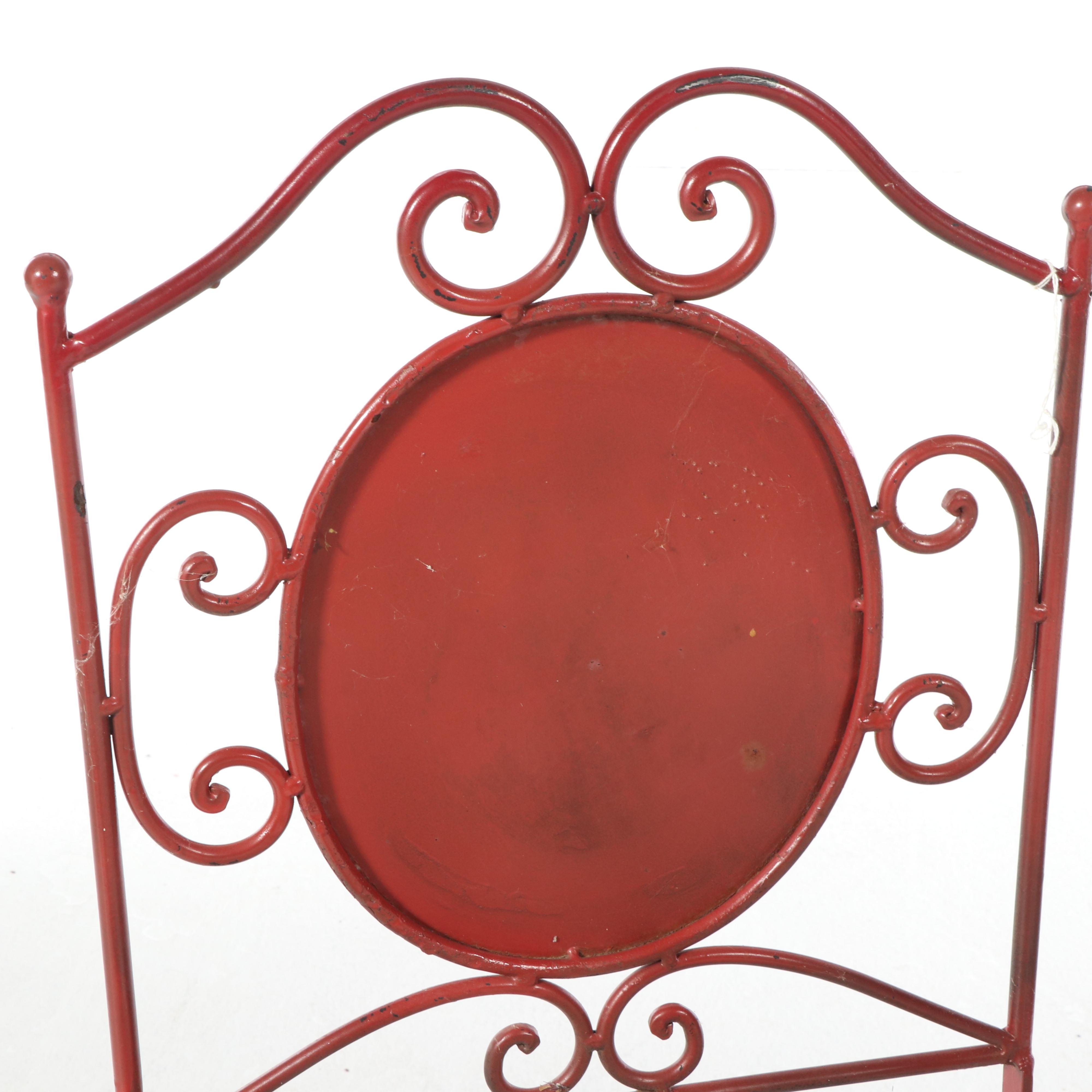 Red Painted Metal Three-Piece Patio Bistro Set