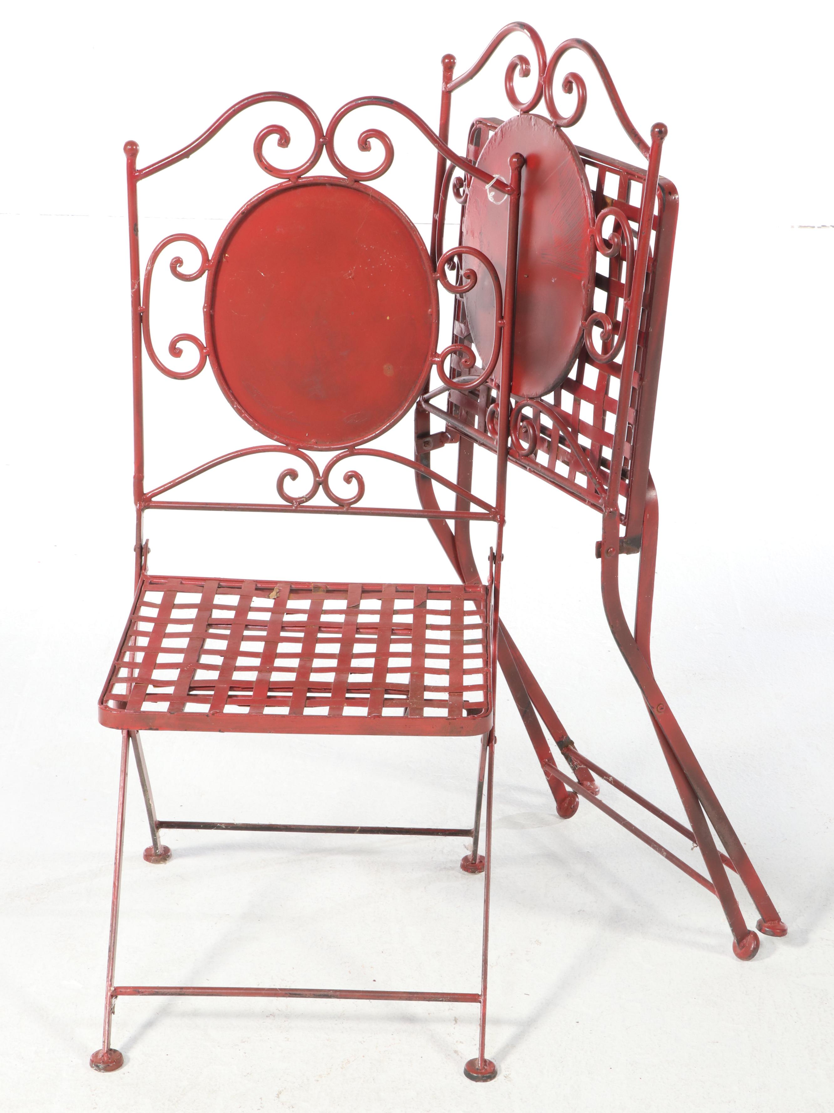 Red Painted Metal Three-Piece Patio Bistro Set