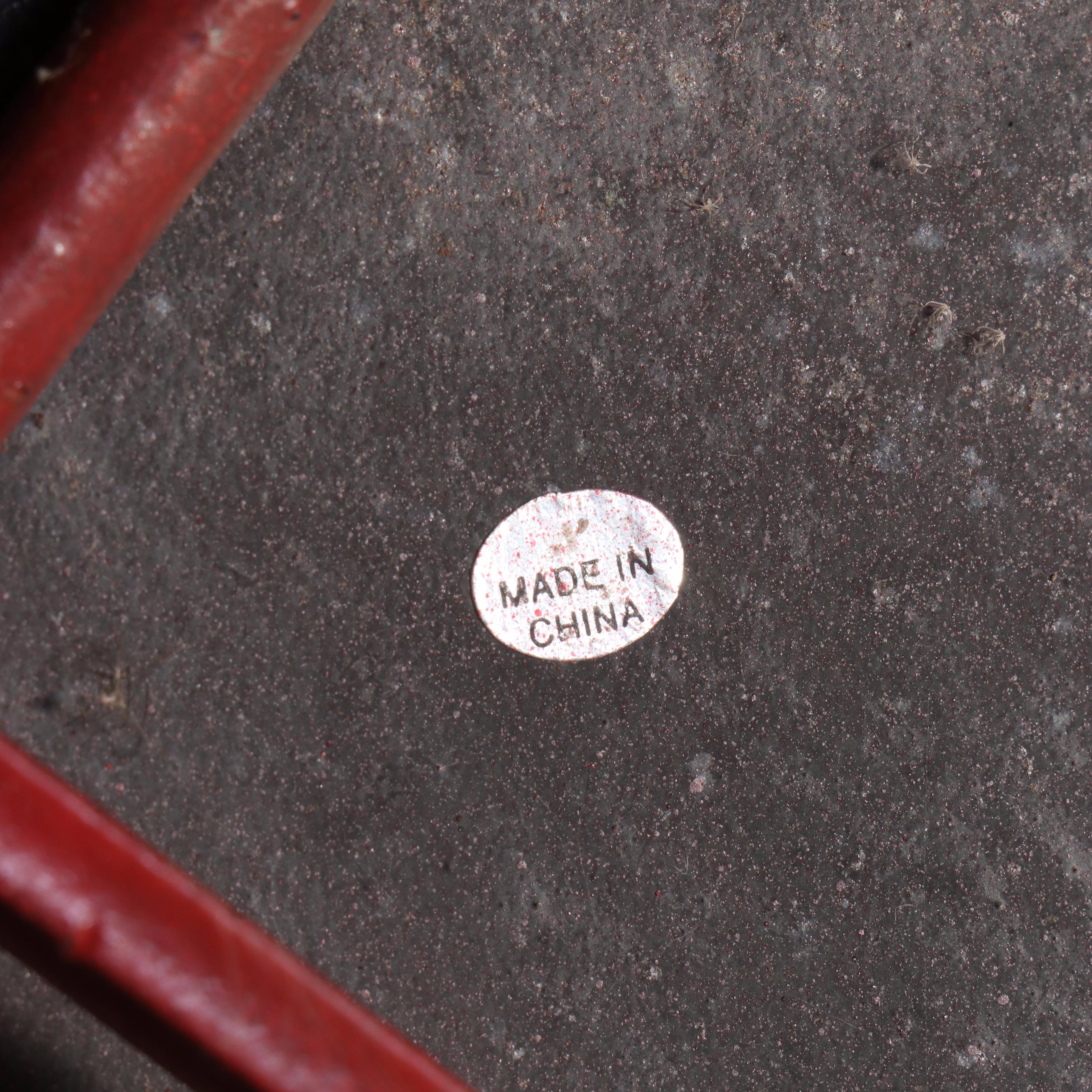 Red Painted Metal Three-Piece Patio Bistro Set