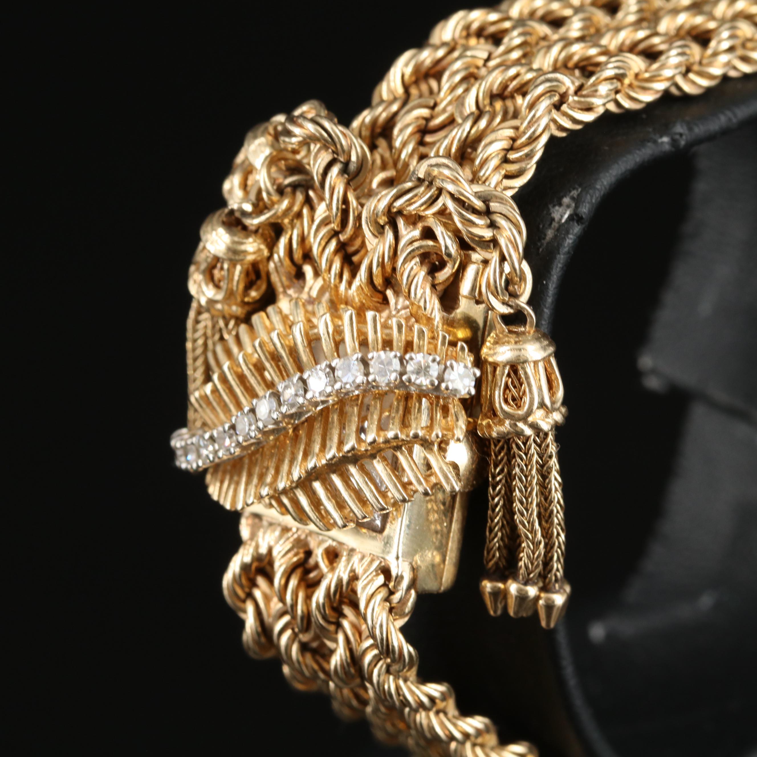 14K Navarre Diamond Dial Cover, Triple-Tassel Jarretière Watch