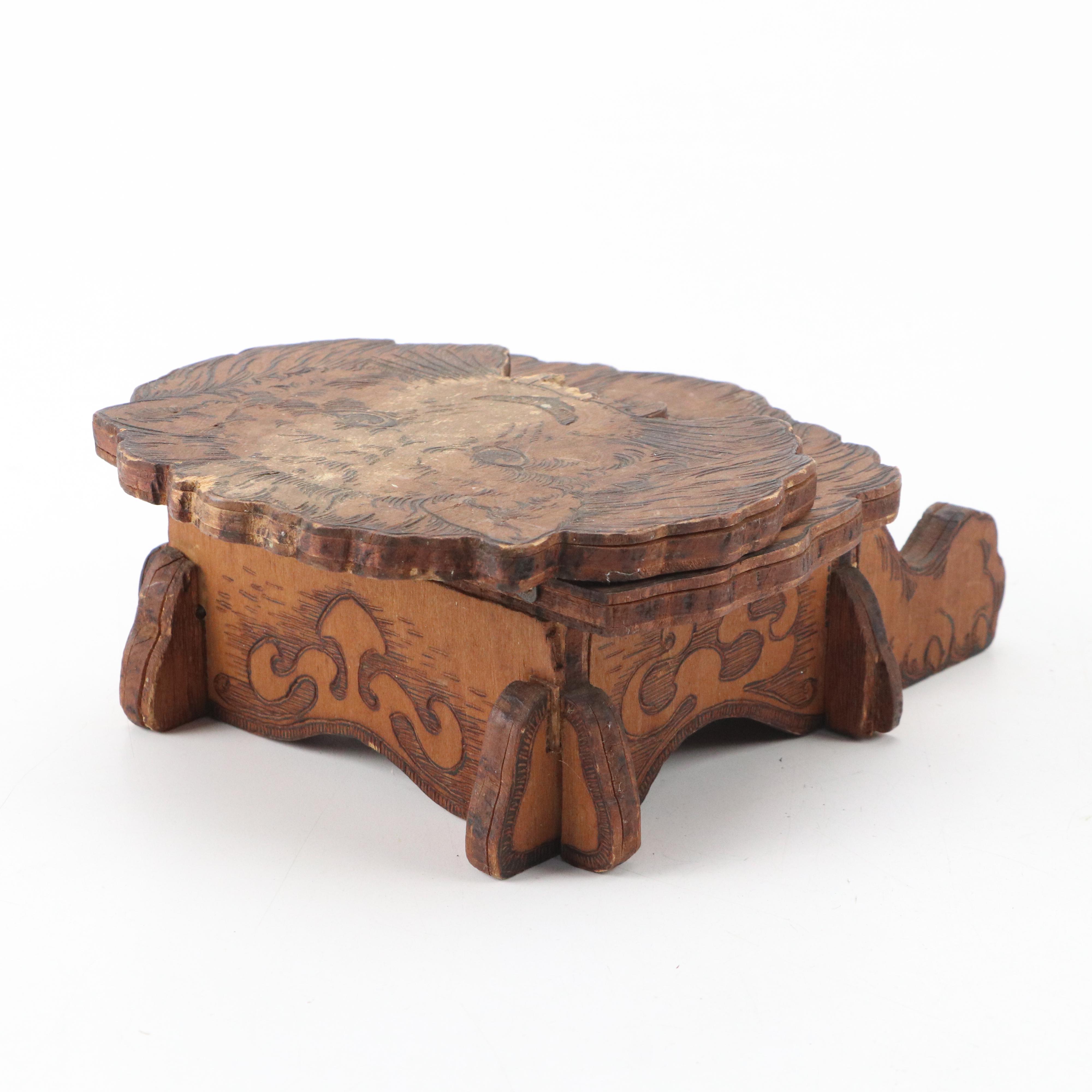 Victorian Pyrography Lion Form Double-Inkwell and Pen Holder