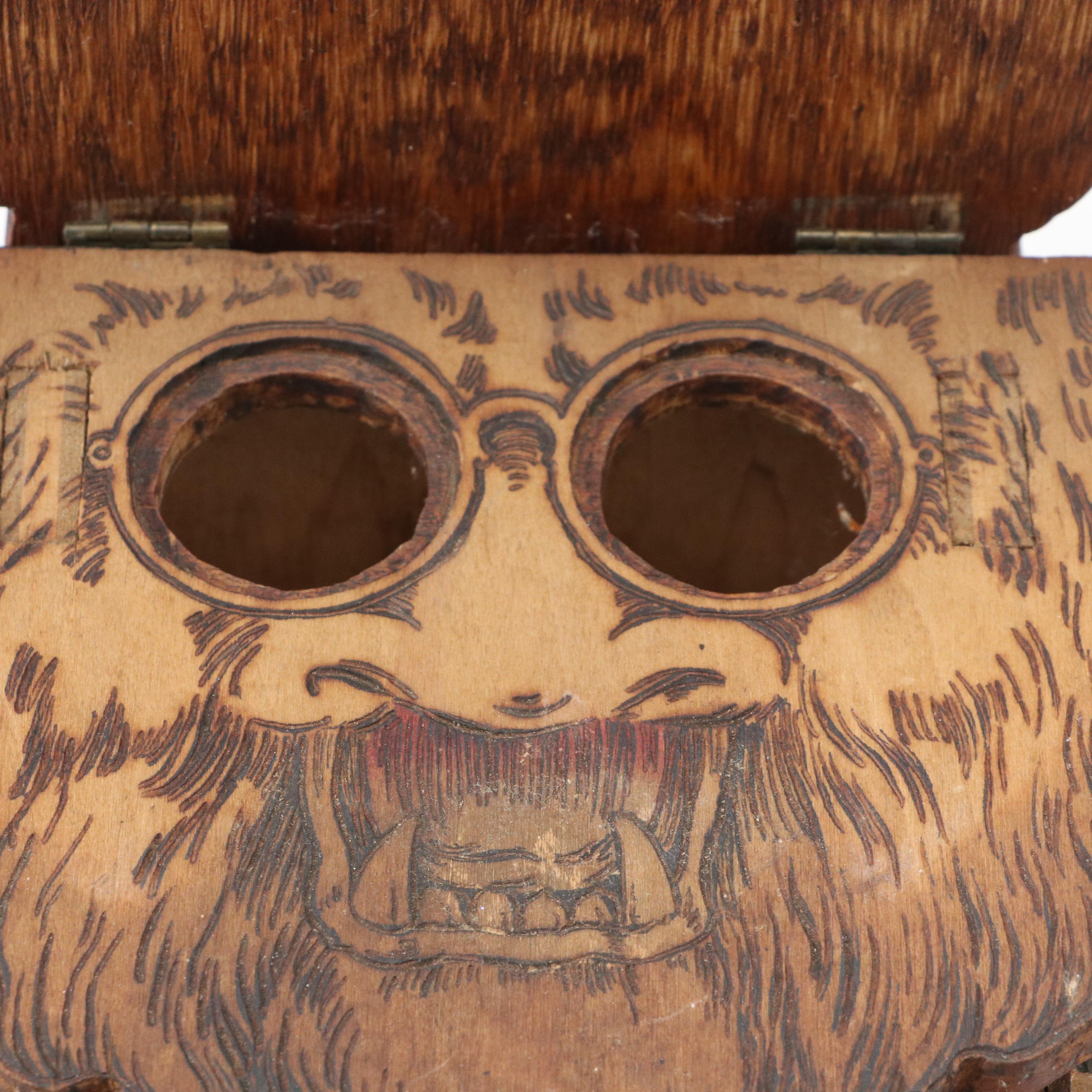 Victorian Pyrography Lion Form Double-Inkwell and Pen Holder