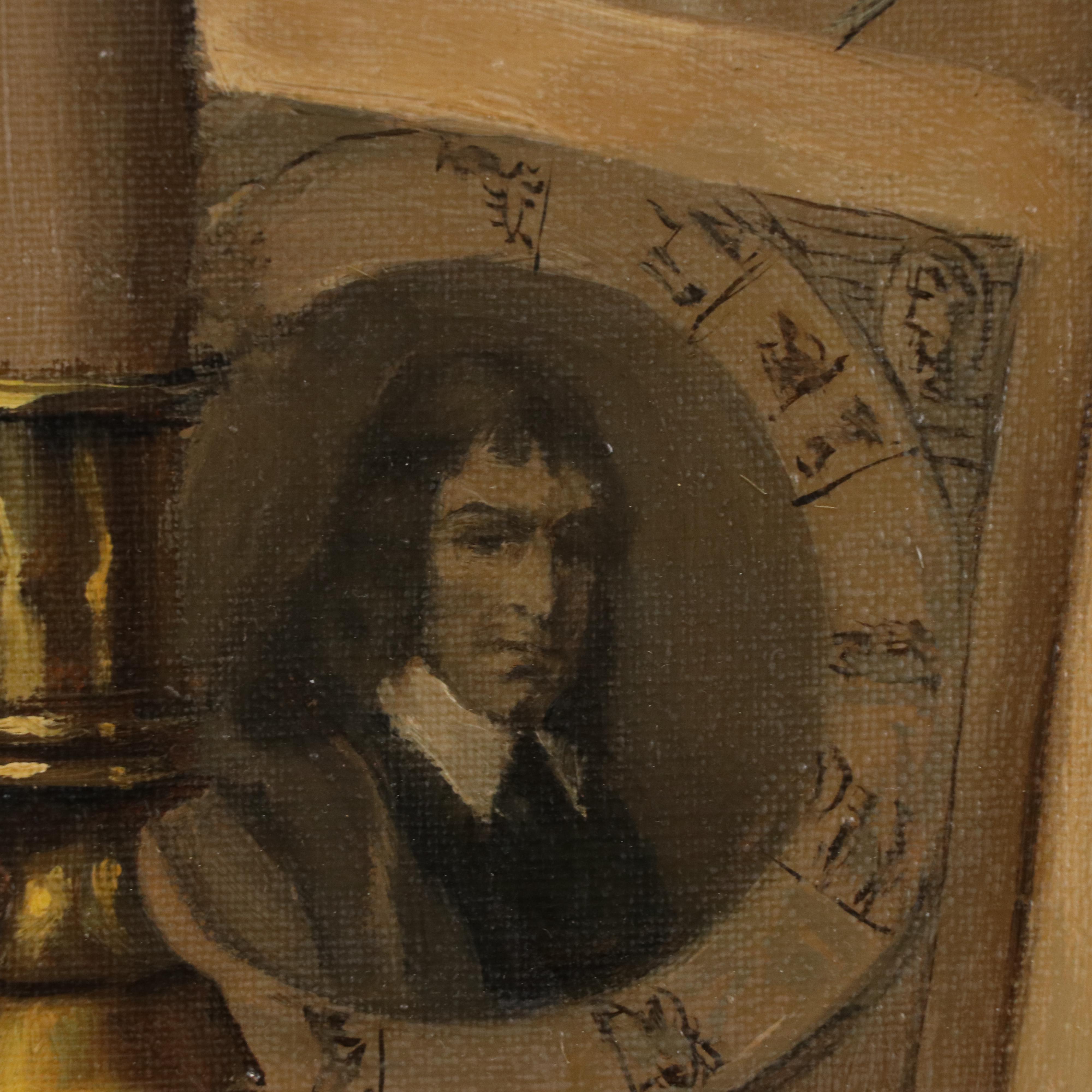 Ernest de Nagy Still Life with Books, Candle and Clock Oil Painting