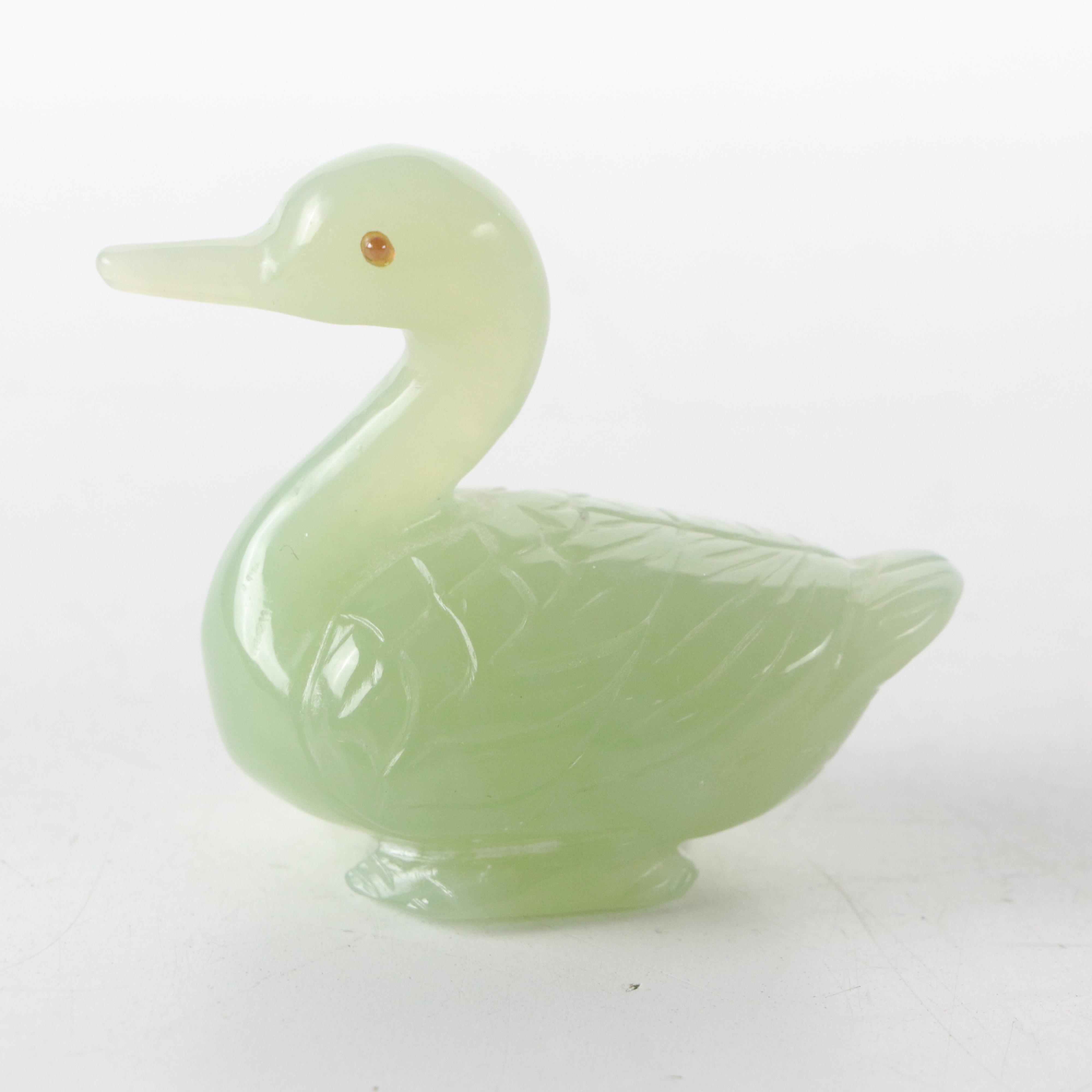 Polished Carved Serpentine and Other Stone Animal Figurines with Wood Bases