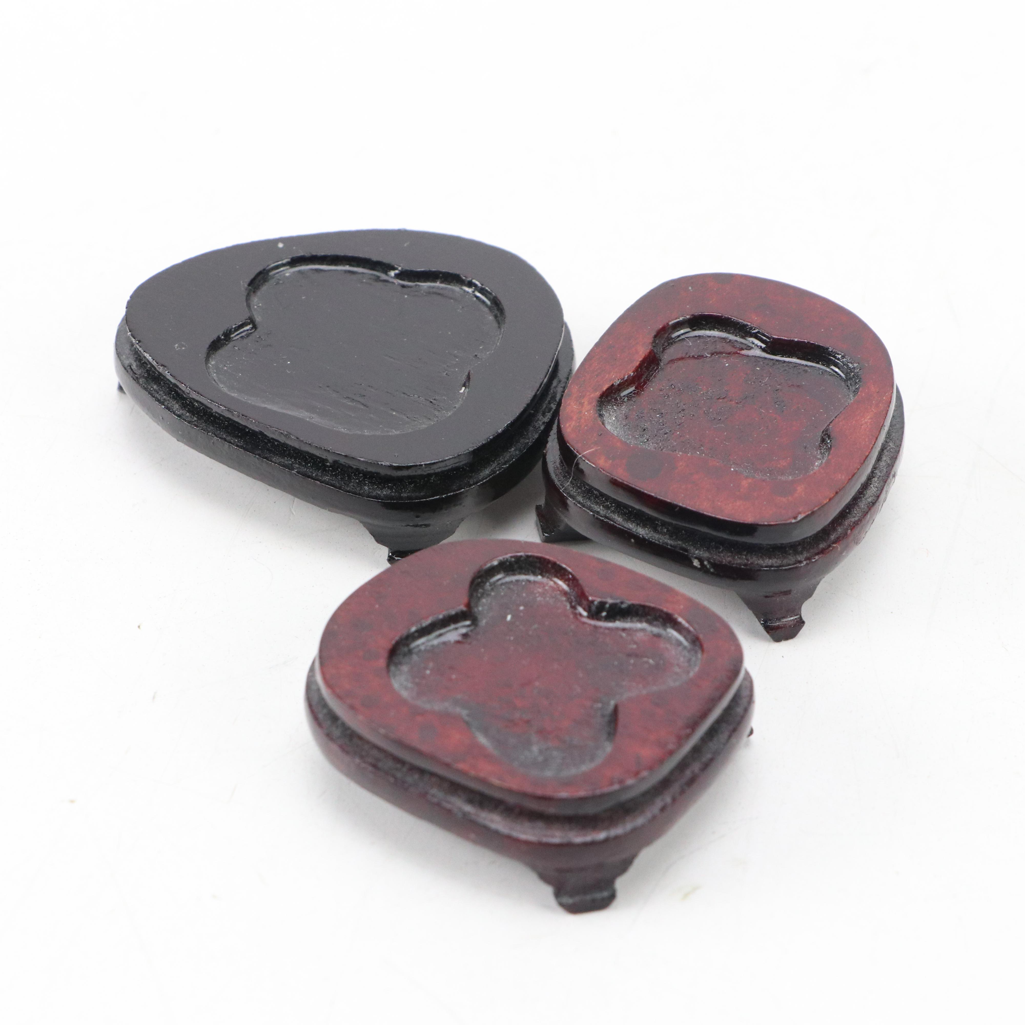 Polished Carved Serpentine and Other Stone Animal Figurines with Wood Bases