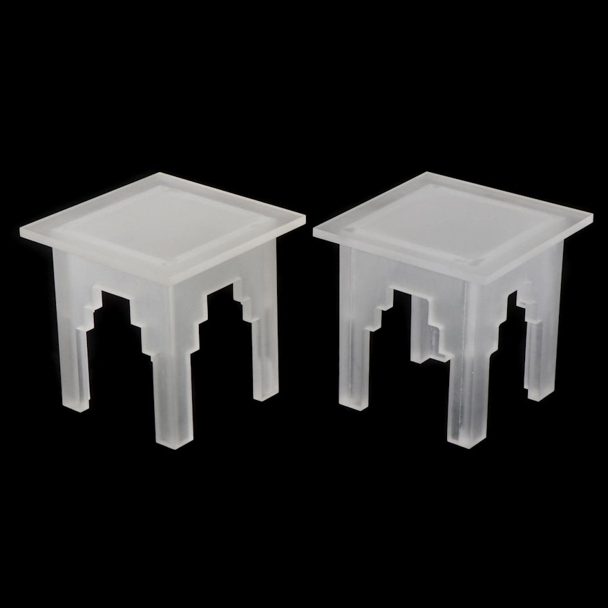 Pair of Frosted Acrylic Pagoda Style Side Tables