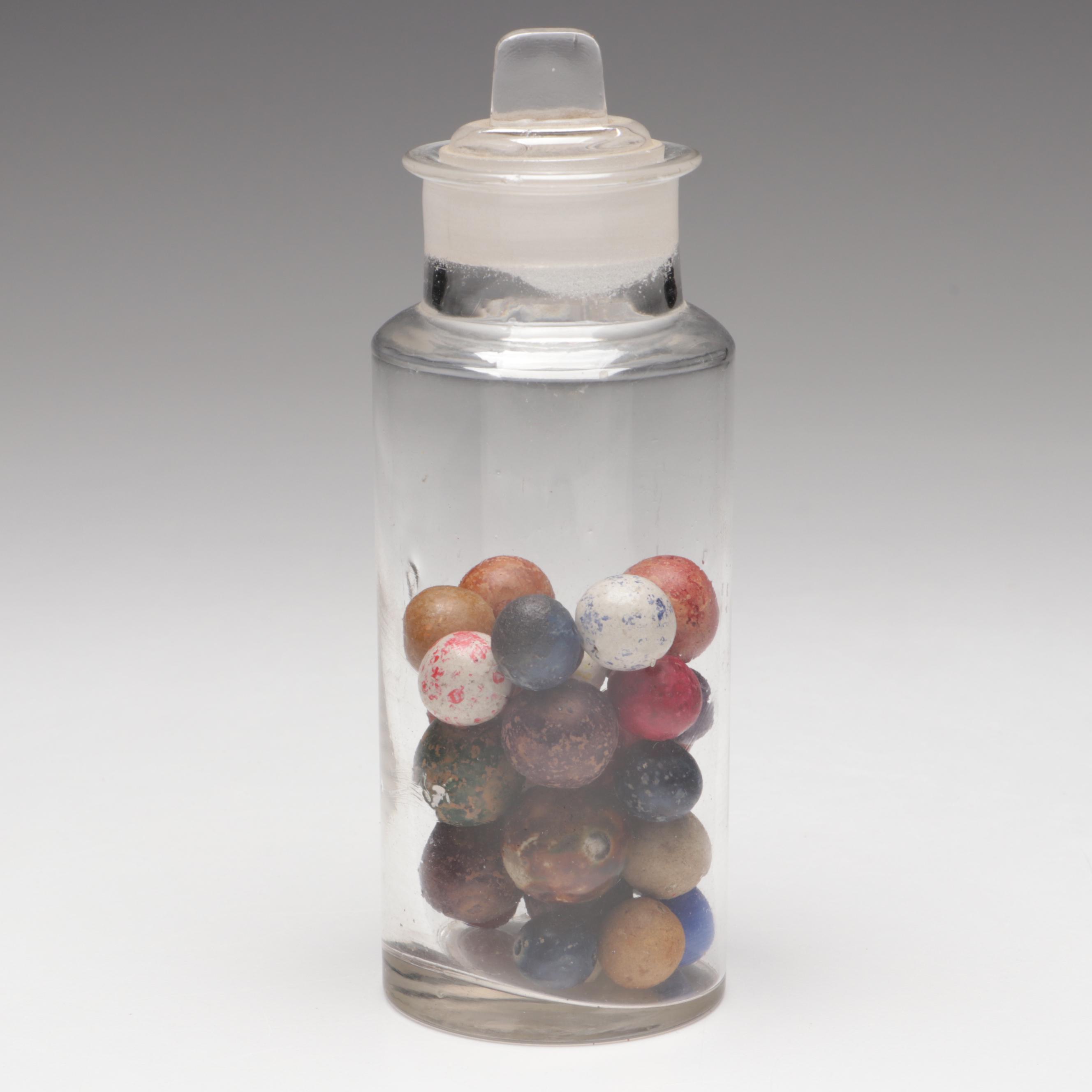 Civil War-Era Clay Marbles in Antique Glass Jars, 19th Century