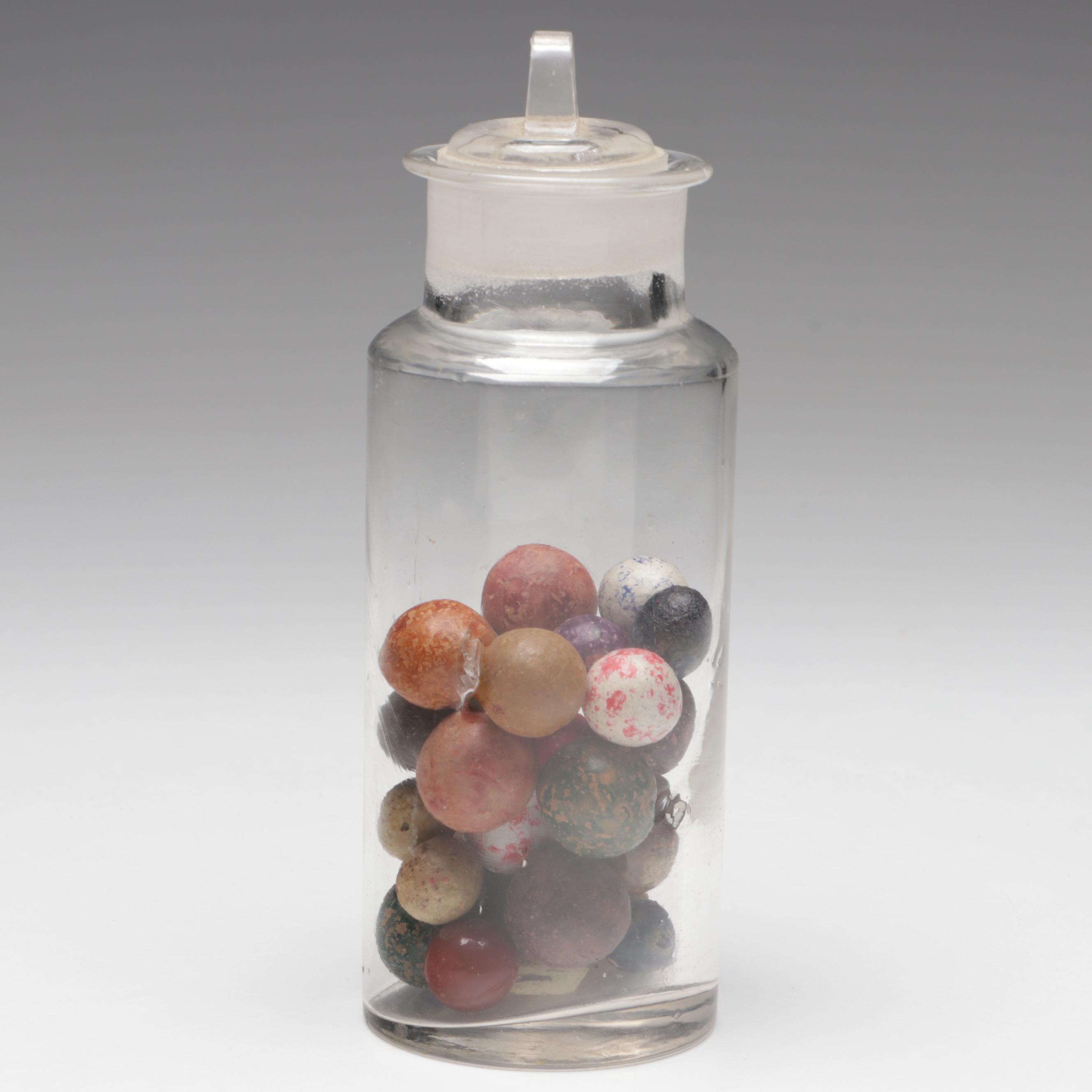 Civil War-Era Clay Marbles in Antique Glass Jars, 19th Century