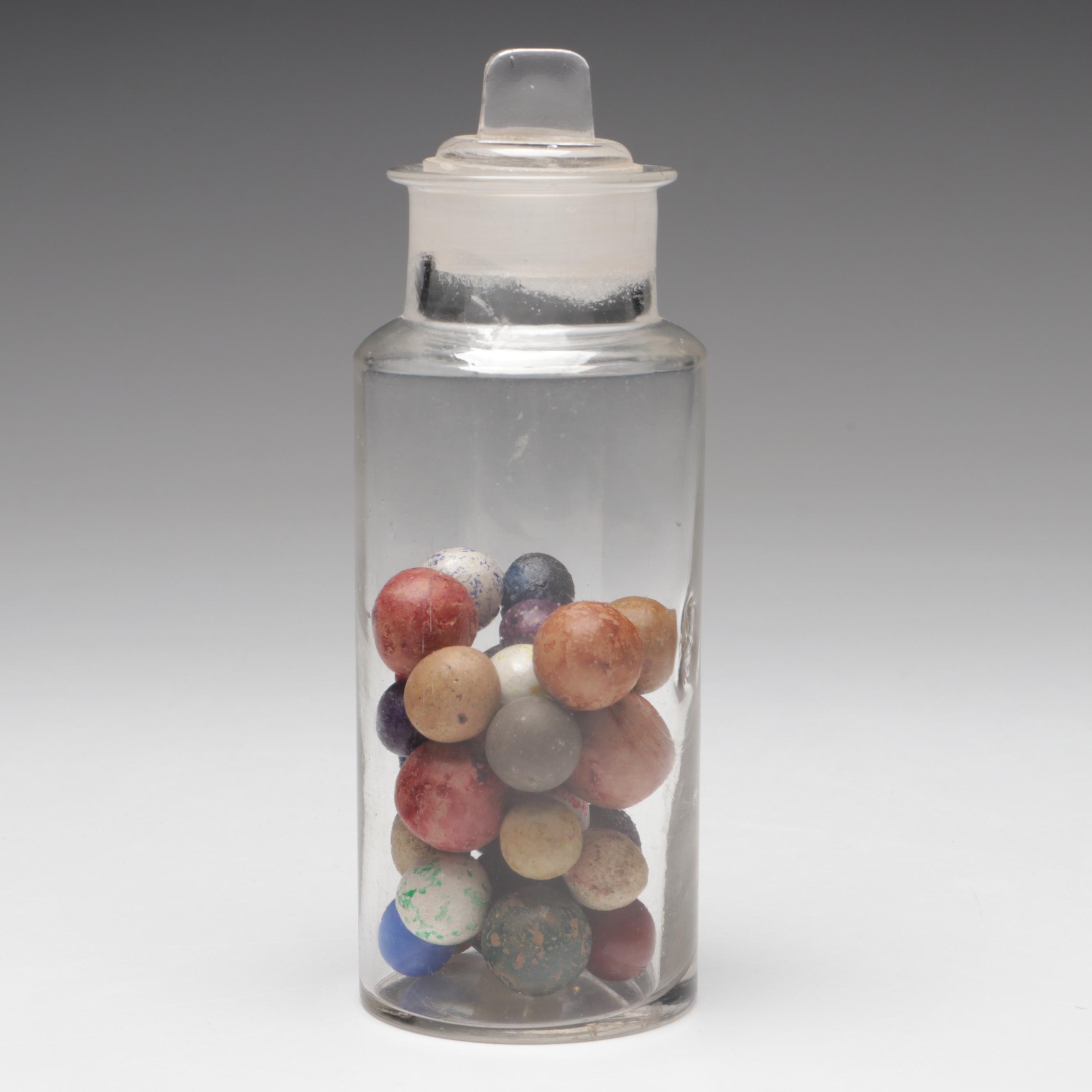 Civil War-Era Clay Marbles in Antique Glass Jars, 19th Century