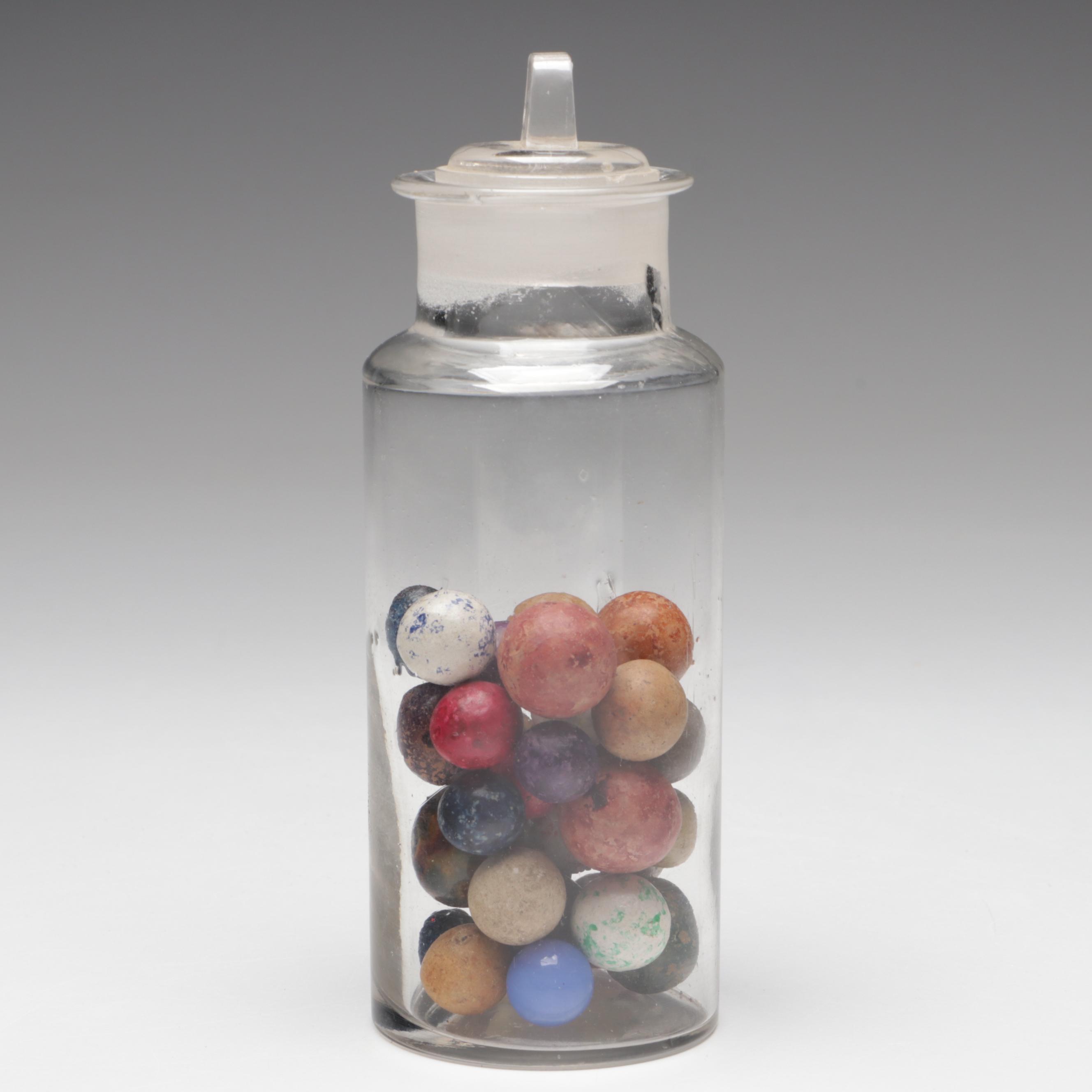 Civil War-Era Clay Marbles in Antique Glass Jars, 19th Century