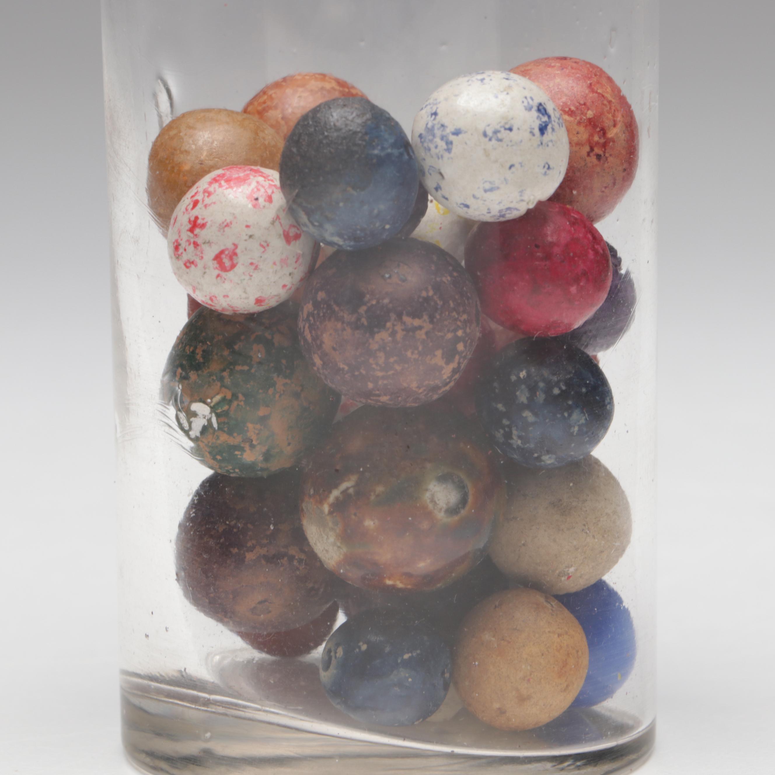 Civil War-Era Clay Marbles in Antique Glass Jars, 19th Century