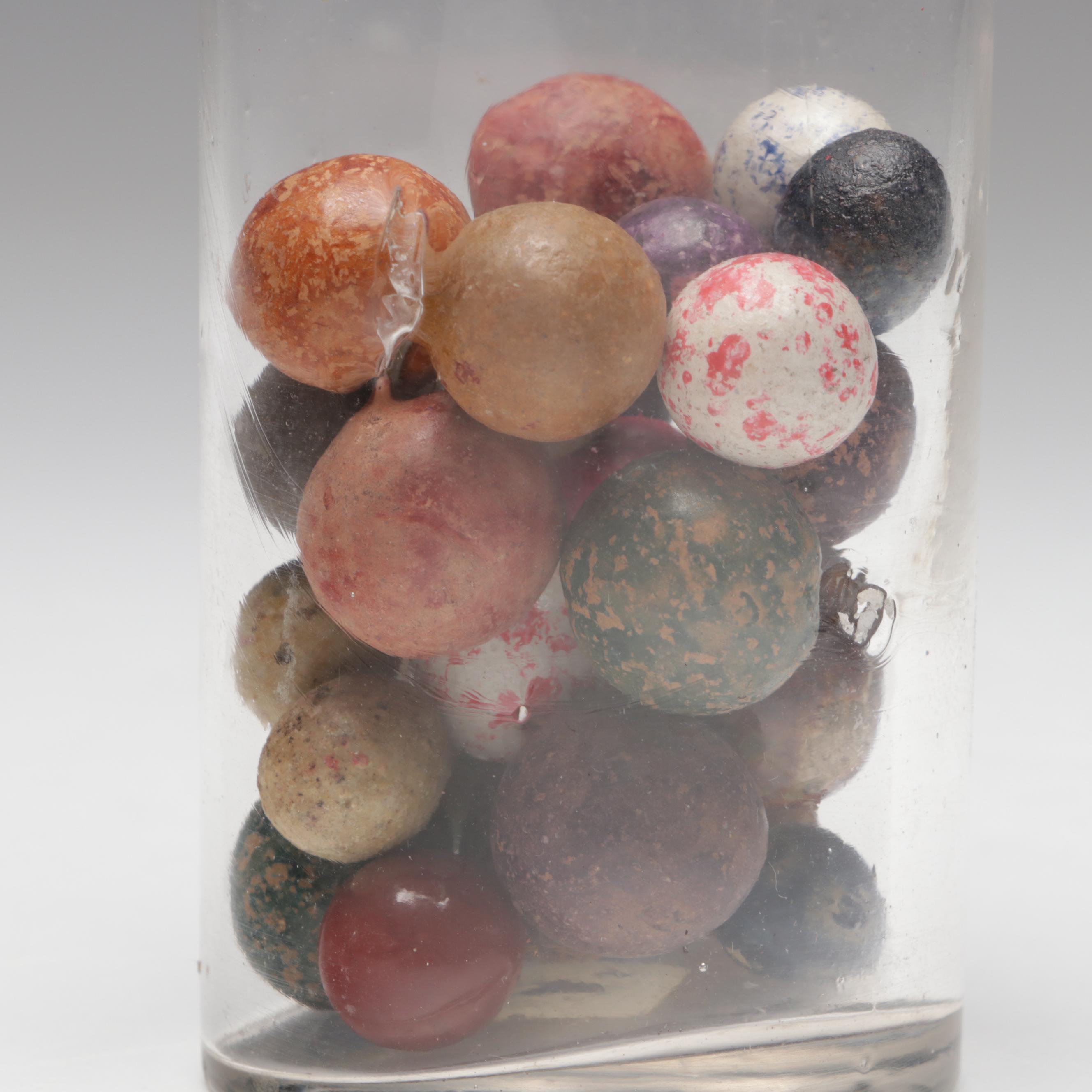 Civil War-Era Clay Marbles in Antique Glass Jars, 19th Century