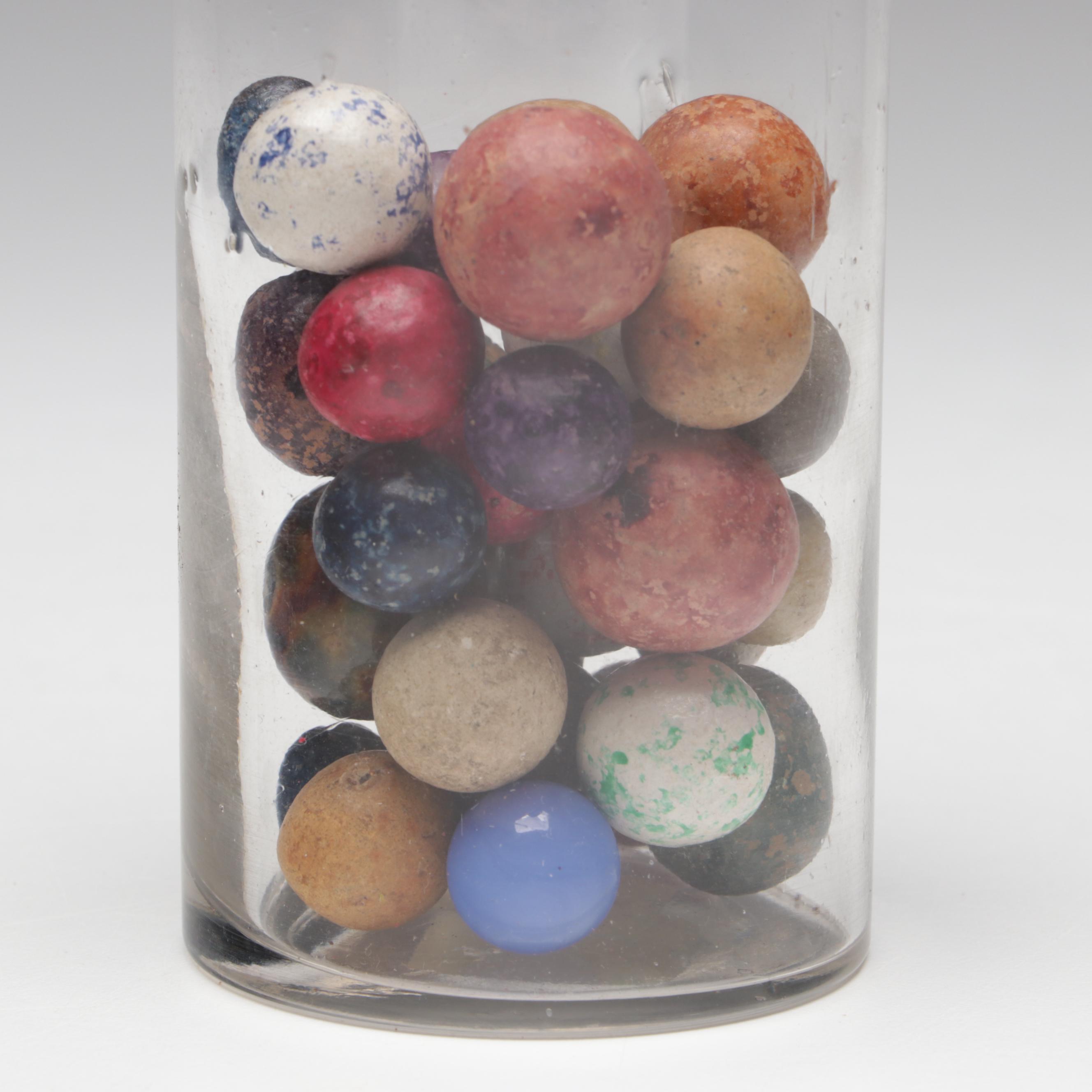 Civil War-Era Clay Marbles in Antique Glass Jars, 19th Century