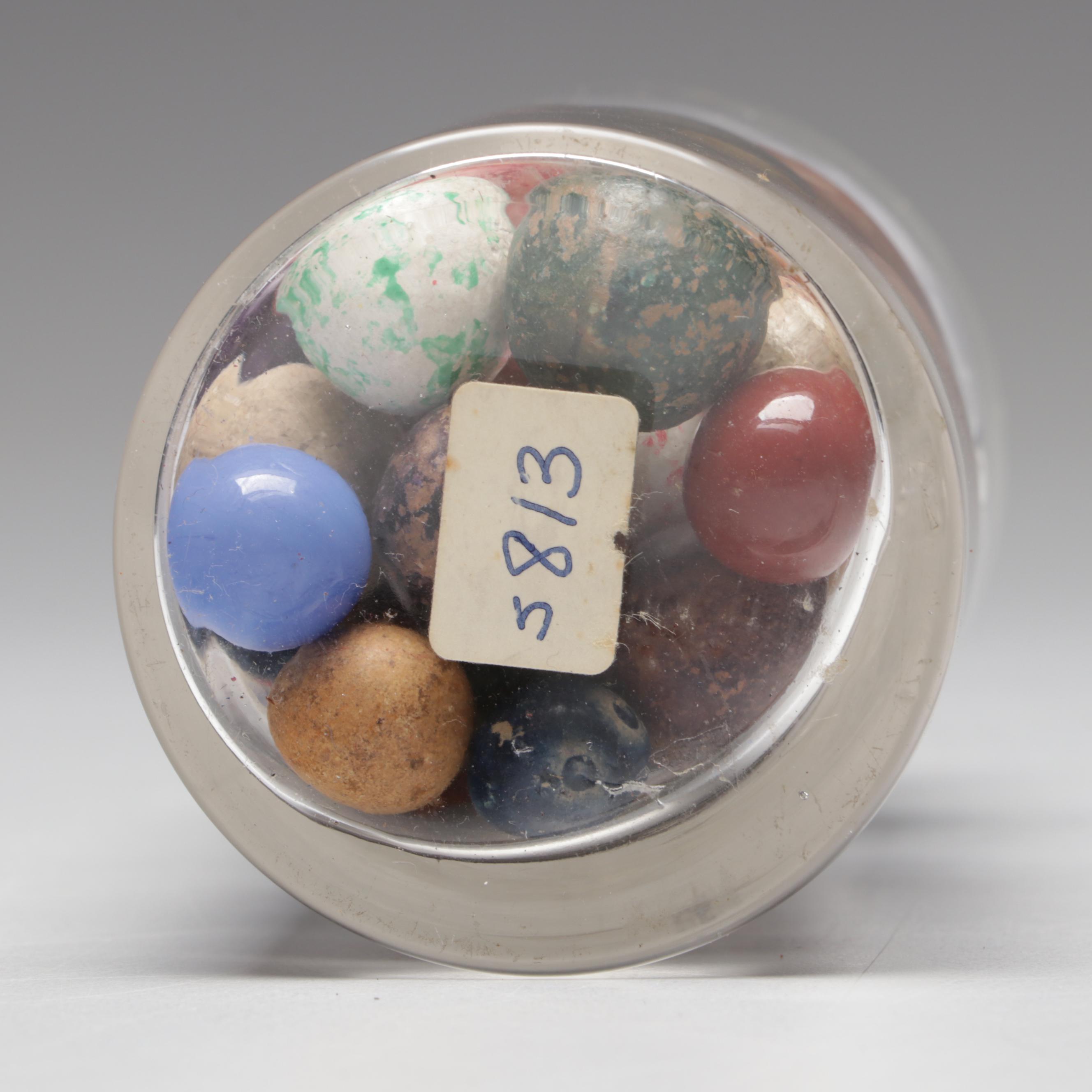 Civil War-Era Clay Marbles in Antique Glass Jars, 19th Century