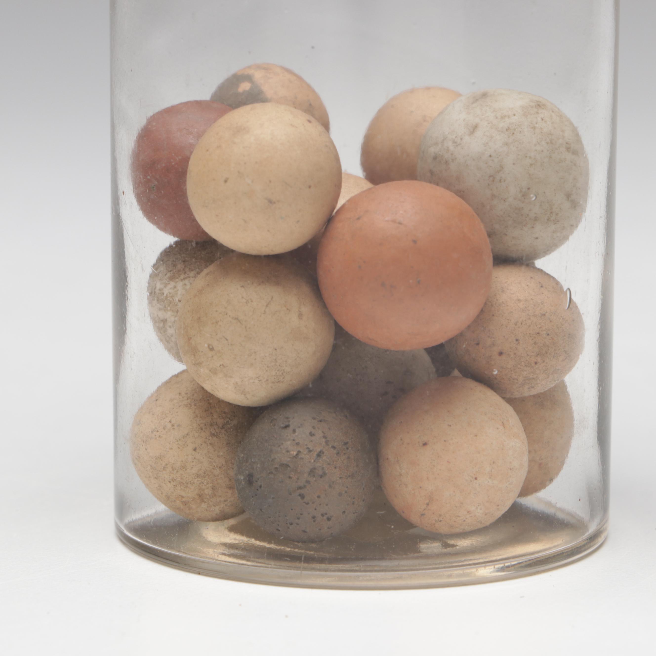 Civil War-Era Clay Marbles in Antique Glass Jars, 19th Century