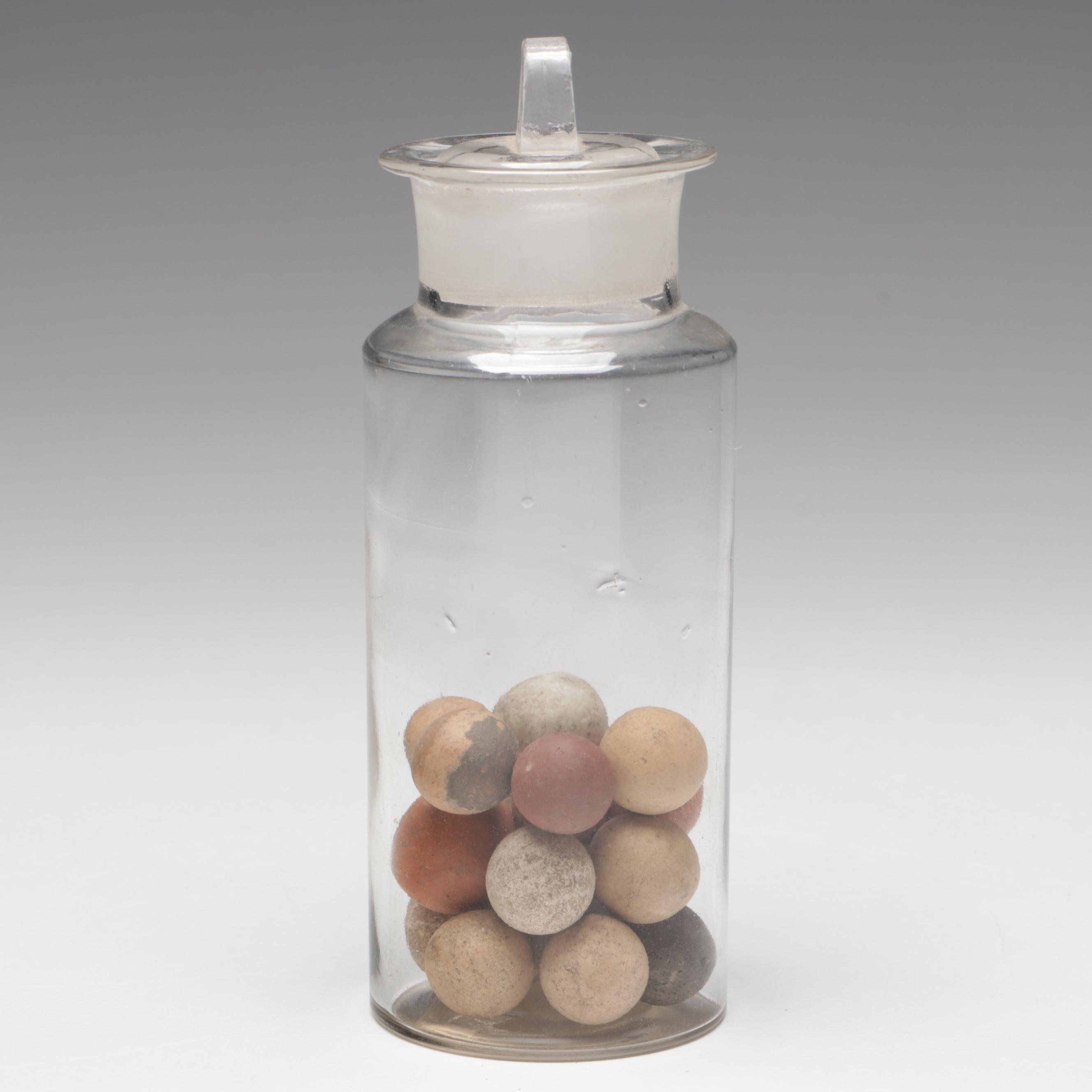 Civil War-Era Clay Marbles in Antique Glass Jars, 19th Century