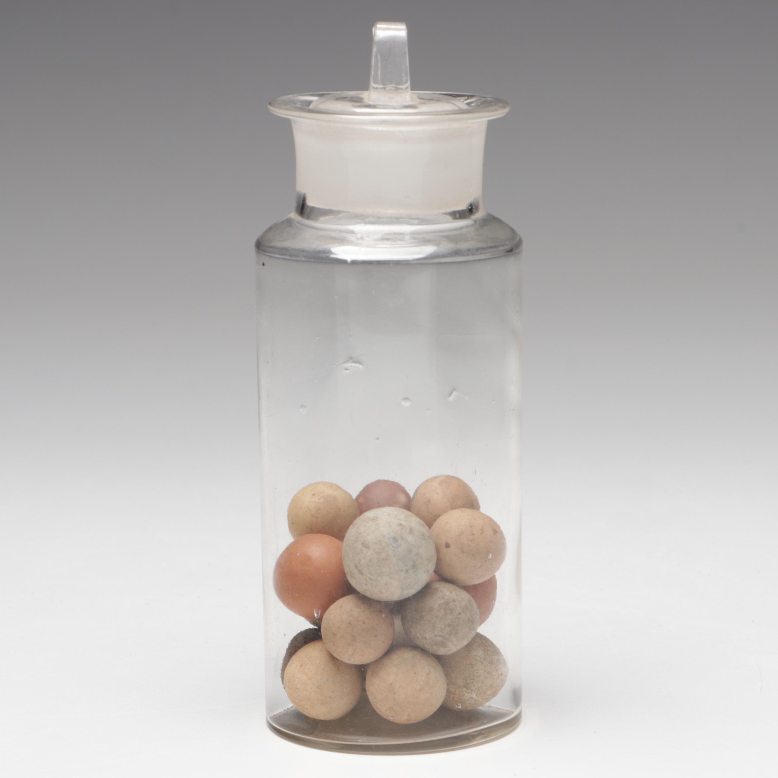 Civil War-Era Clay Marbles in Antique Glass Jars, 19th Century