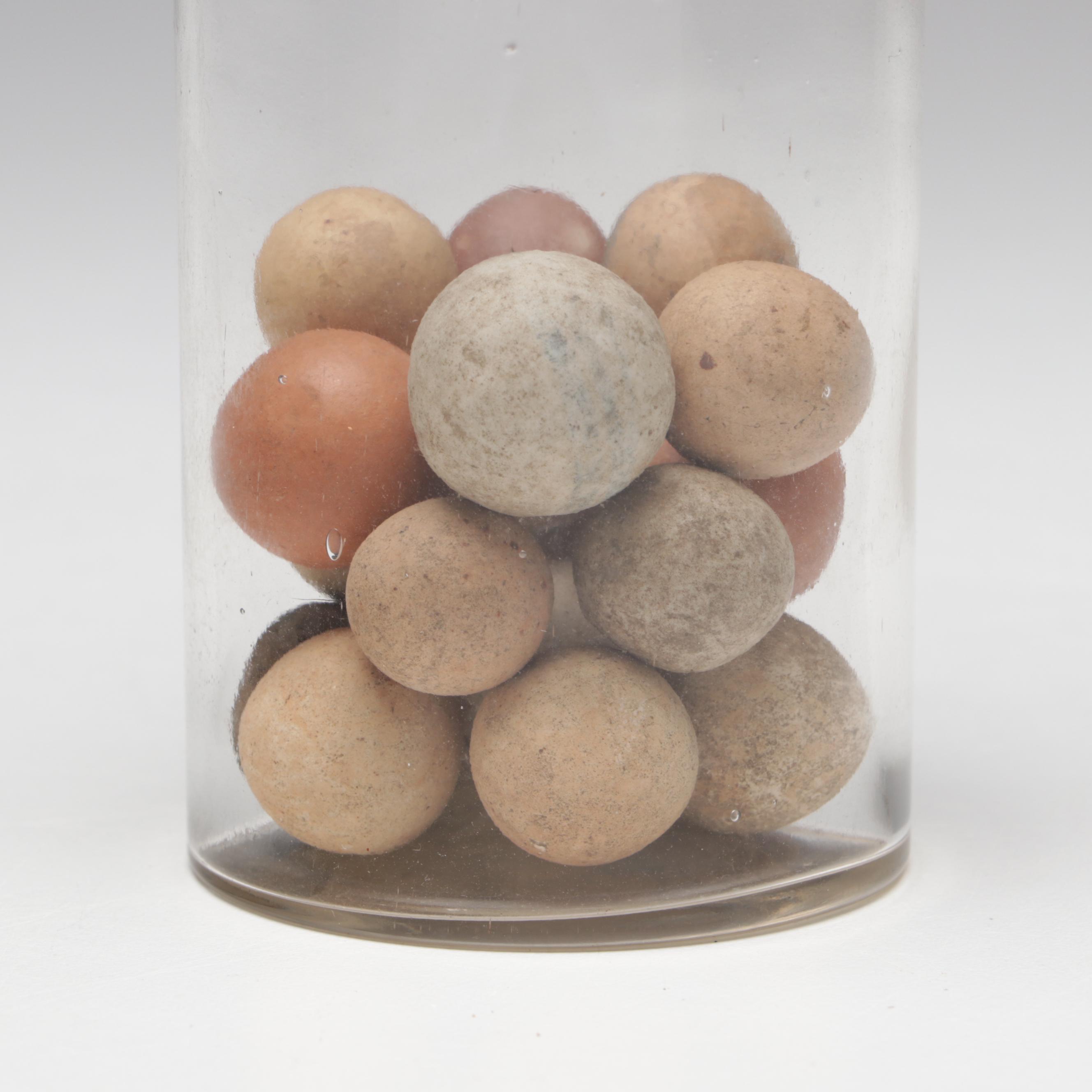 Civil War-Era Clay Marbles in Antique Glass Jars, 19th Century