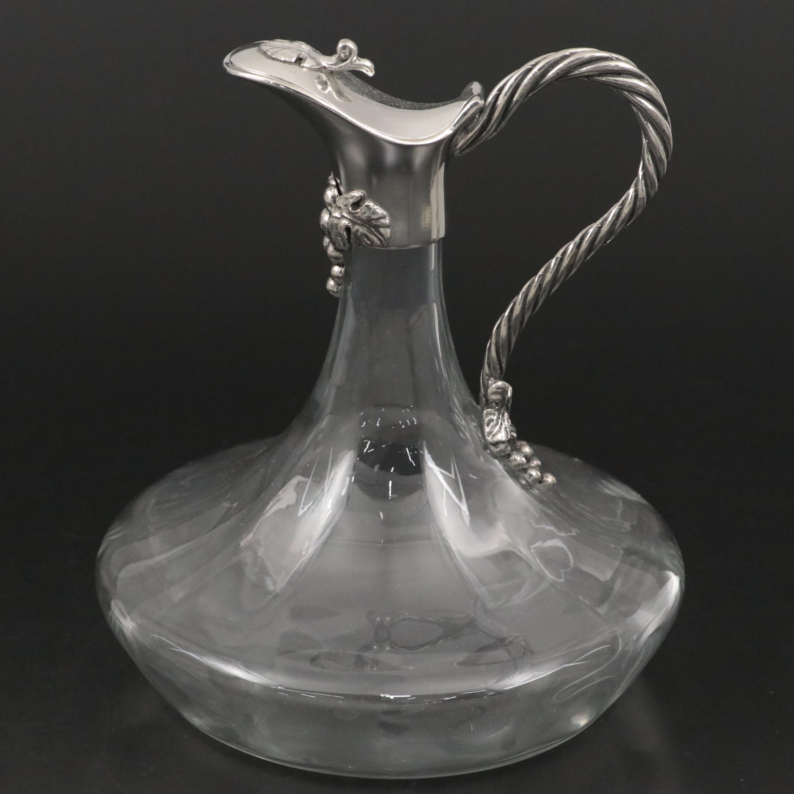 Lladró Bell with French Silver Plate and Glass Wine Carafe with Biscuit Barrel