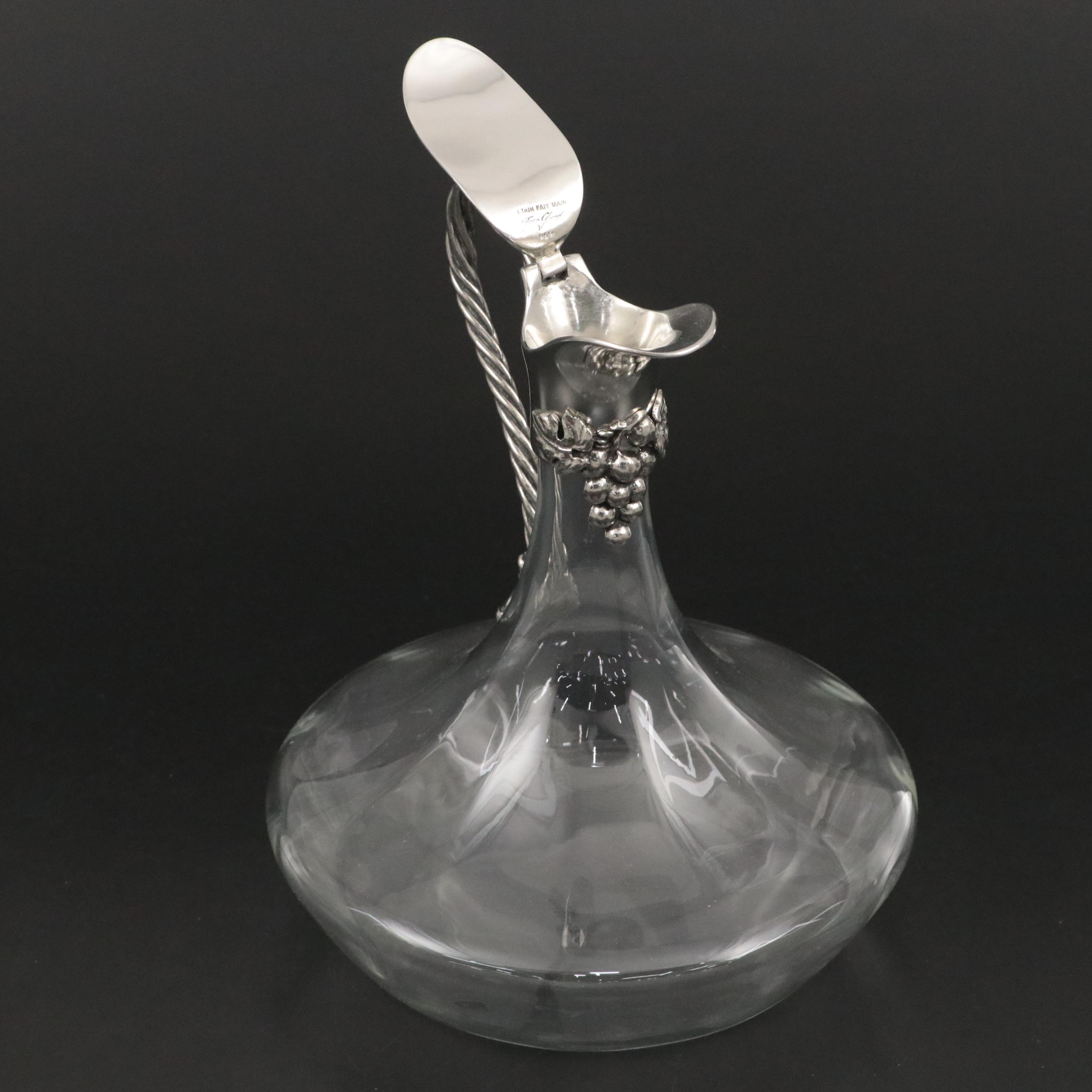 Lladró Bell with French Silver Plate and Glass Wine Carafe with Biscuit Barrel