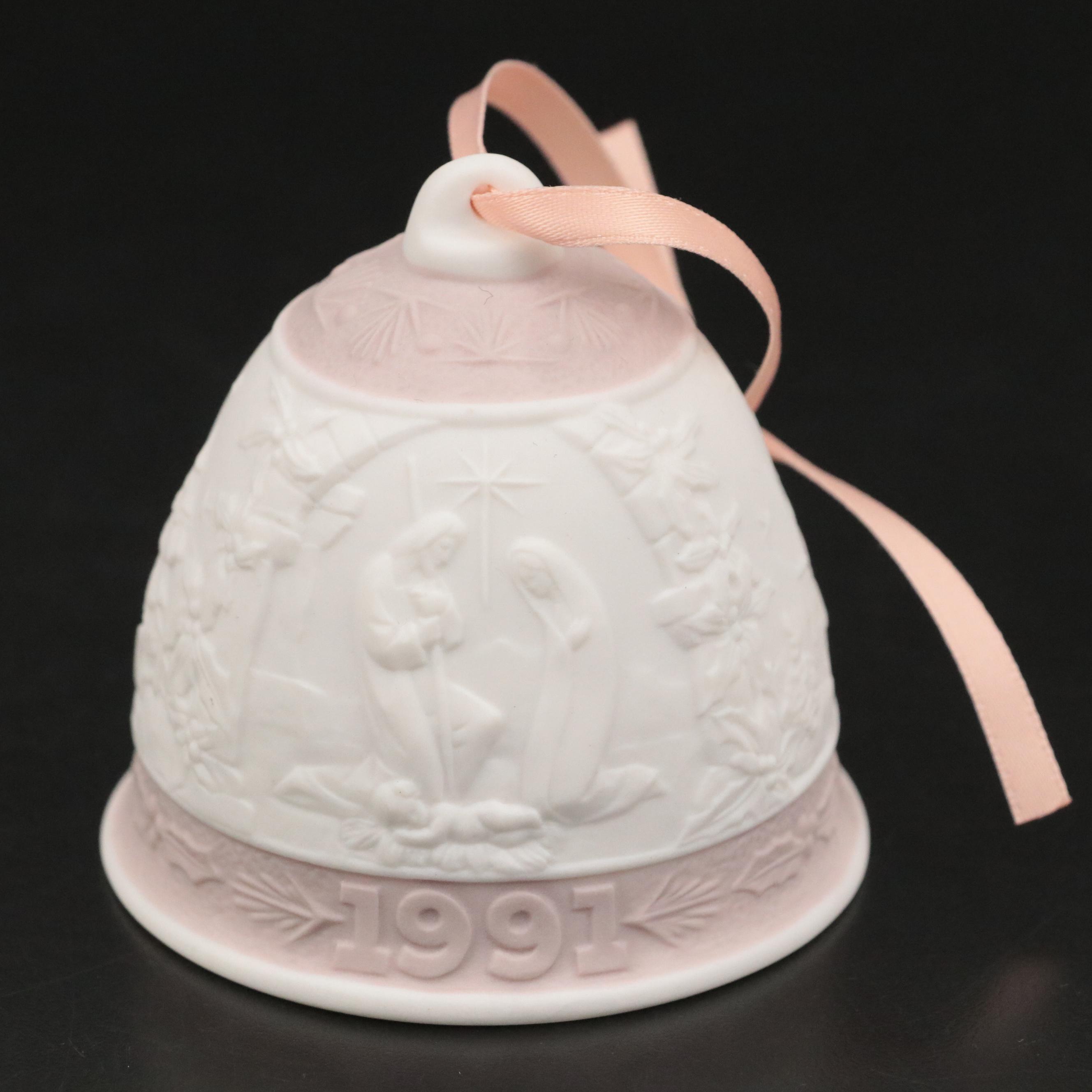 Lladró Bell with French Silver Plate and Glass Wine Carafe with Biscuit Barrel