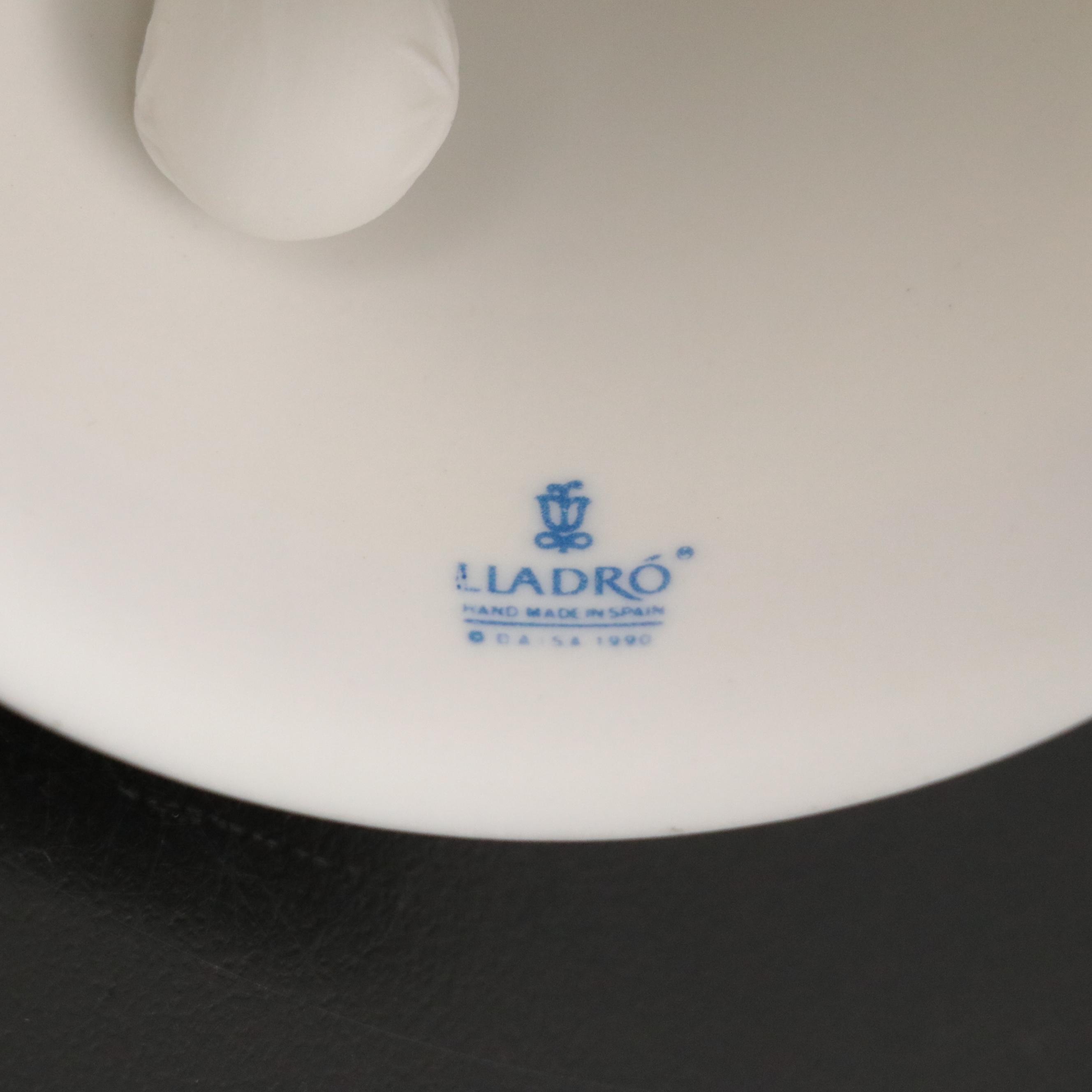 Lladró Bell with French Silver Plate and Glass Wine Carafe with Biscuit Barrel