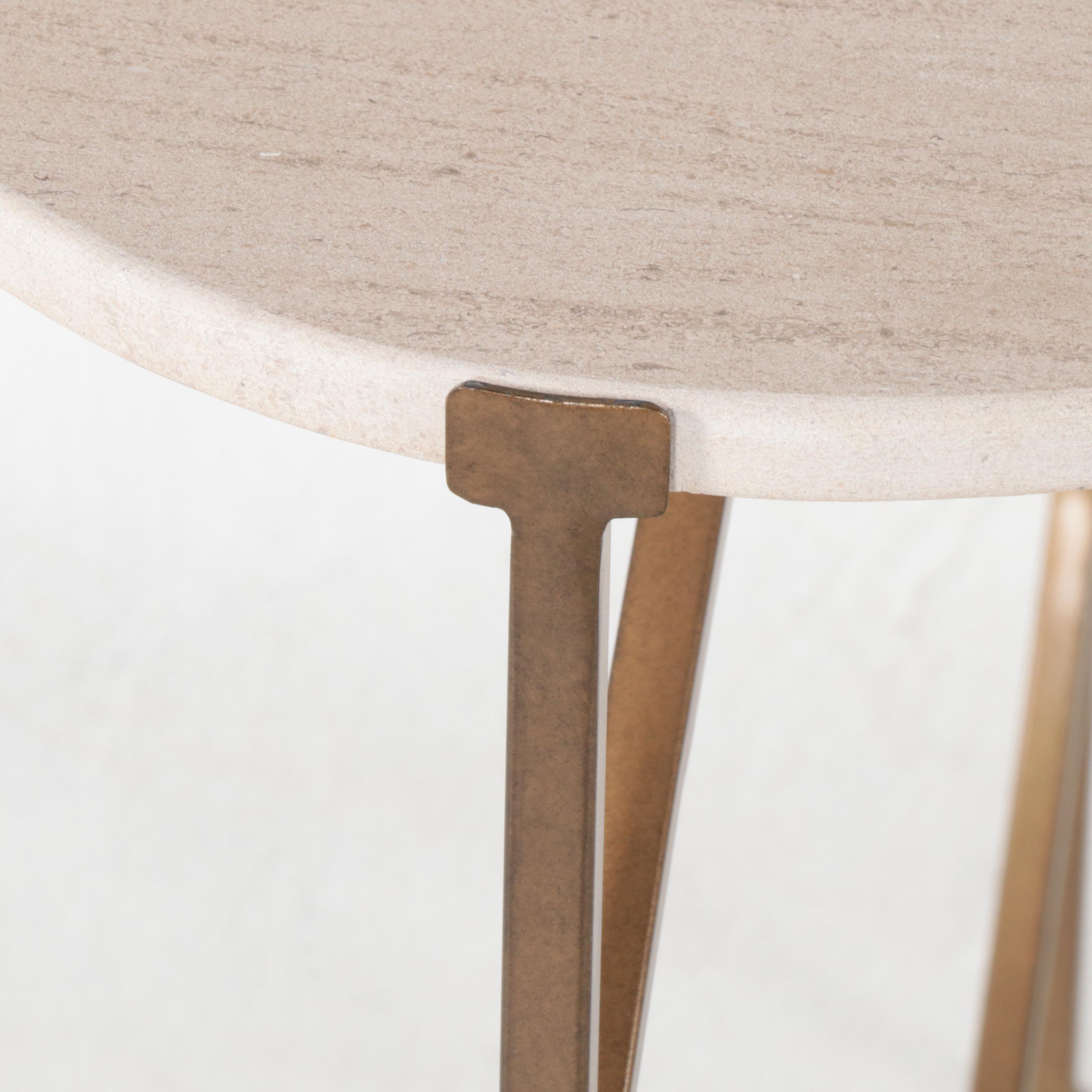 Gabby "Gillian Flower"  Limestone and Gilt Metal End Table