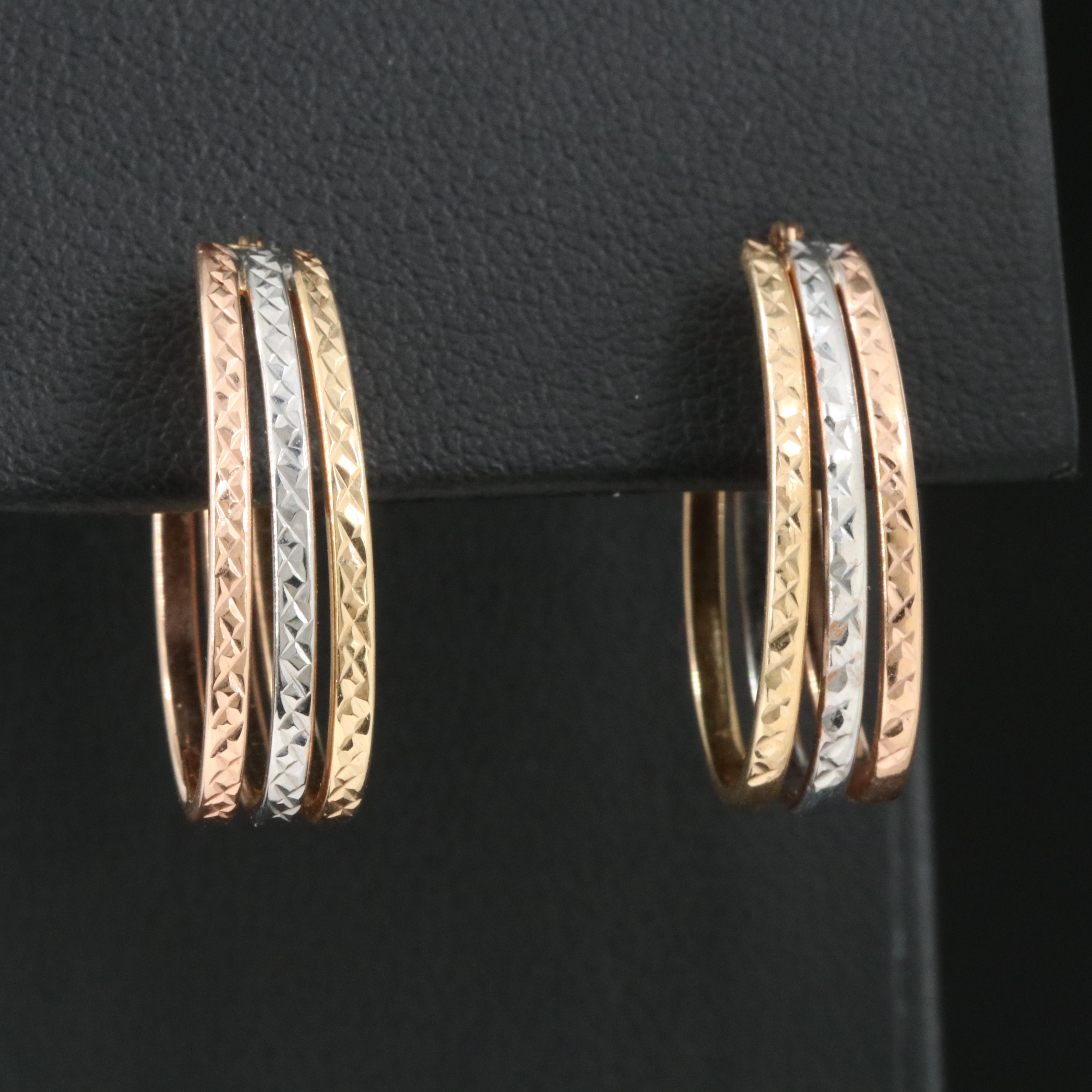 14K Tri-Color Hoop Earrings