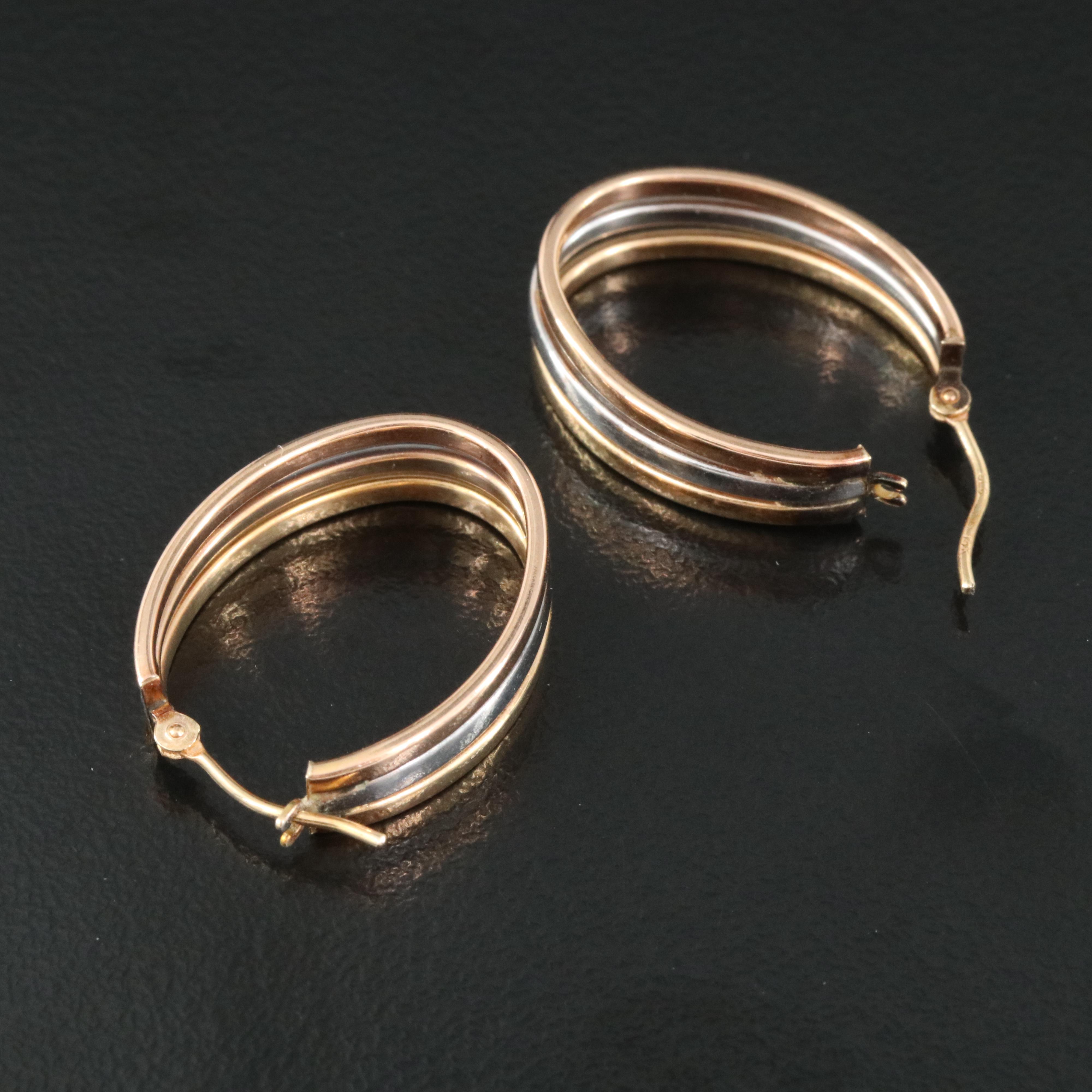 14K Tri-Color Hoop Earrings
