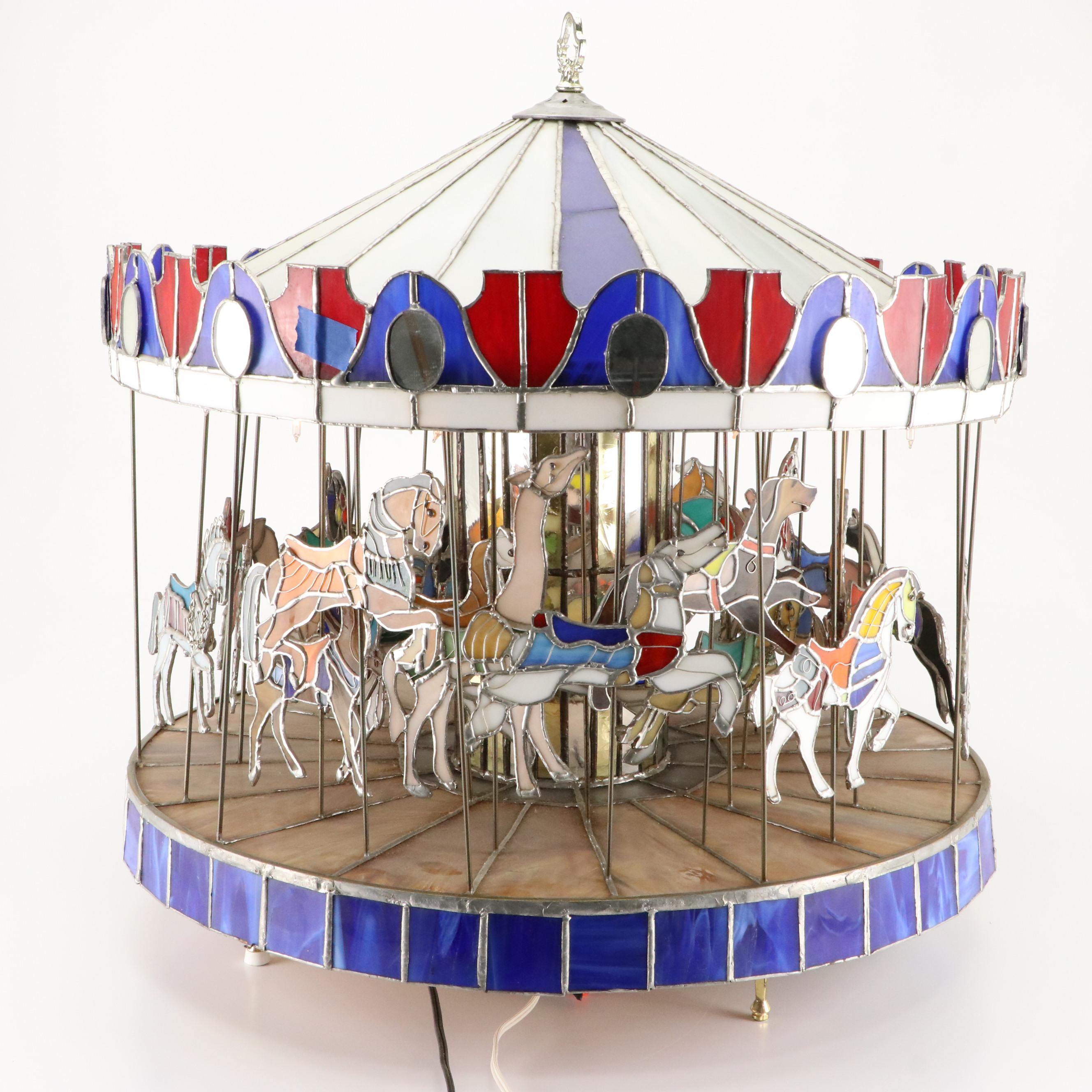 Copper Foil Stained Glass Motorized Carousel Sculpture