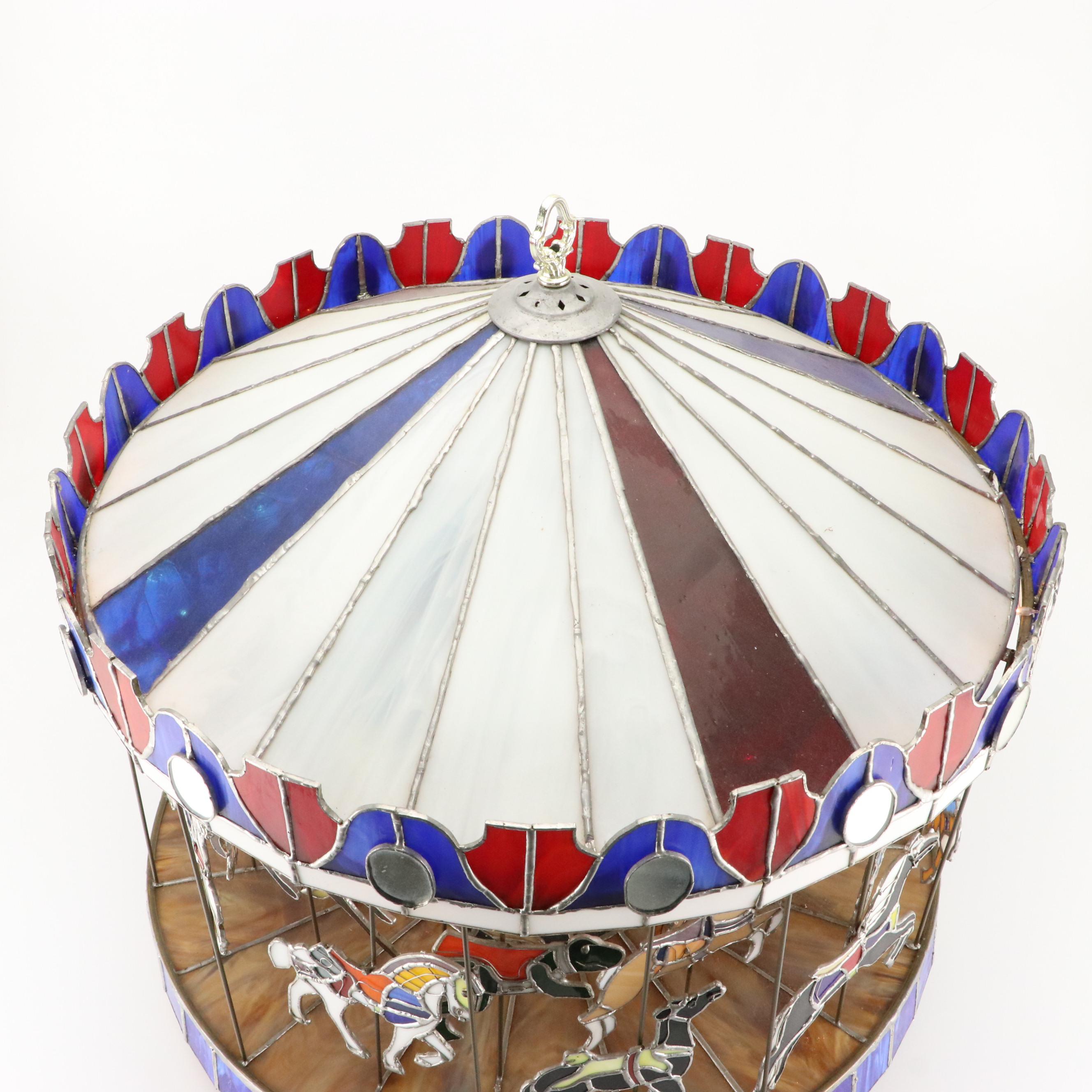 Copper Foil Stained Glass Motorized Carousel Sculpture