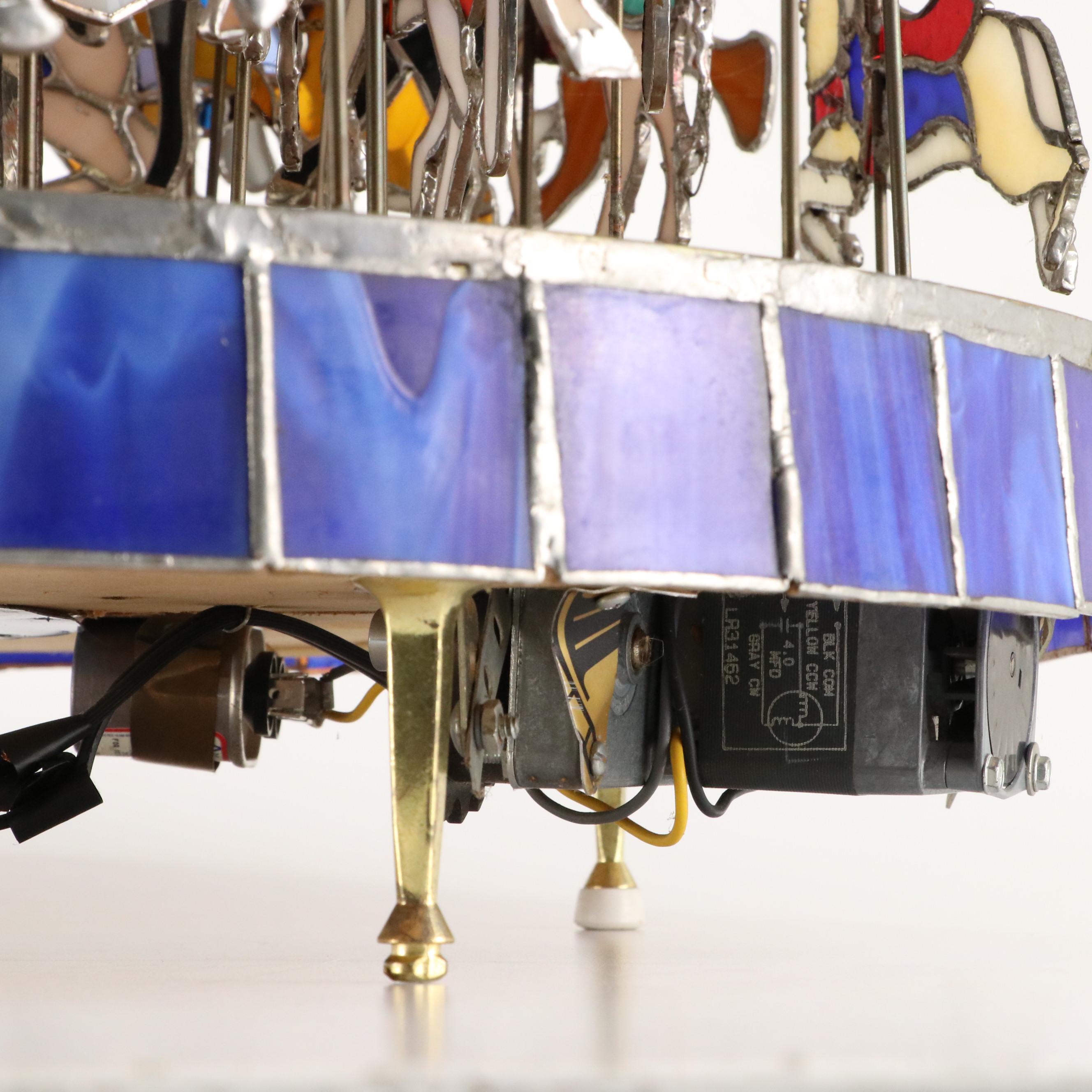 Copper Foil Stained Glass Motorized Carousel Sculpture