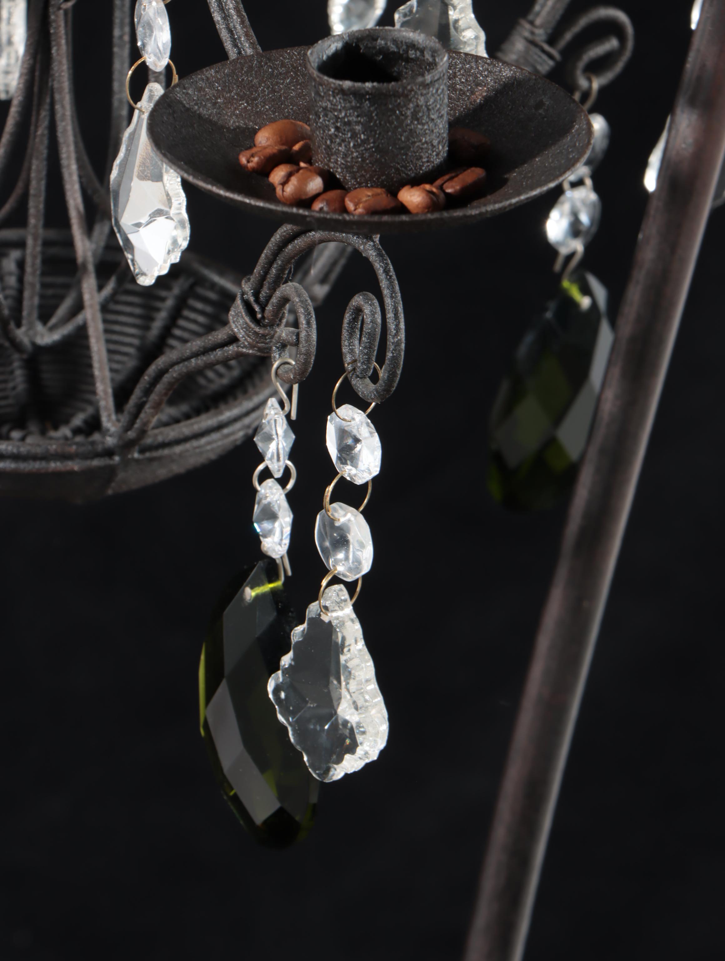 Wrought Iron Lantern Stand With Crystal Candelabra