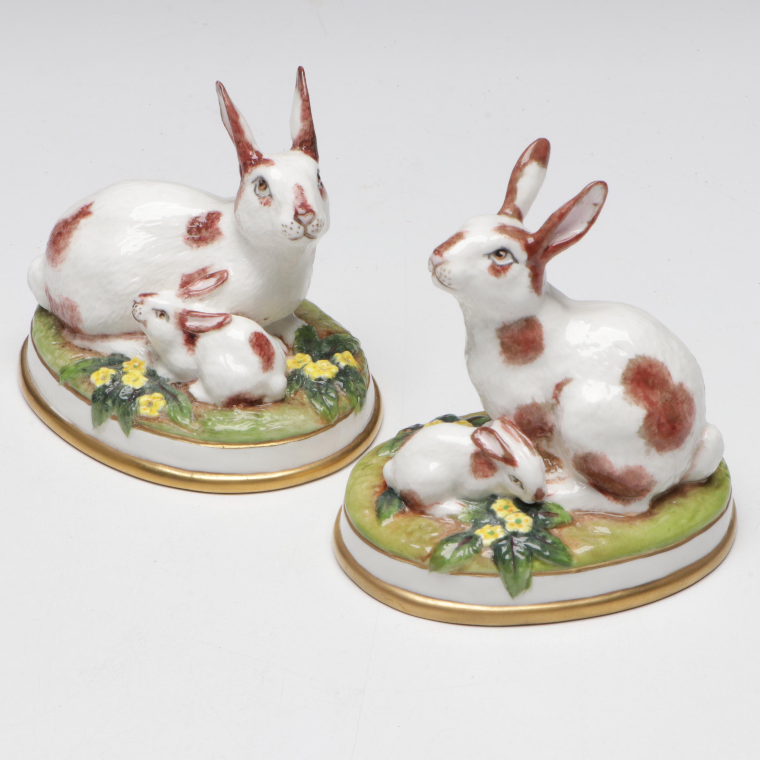 Halcyon Days "Rabbit Group" Porcelain Figurines