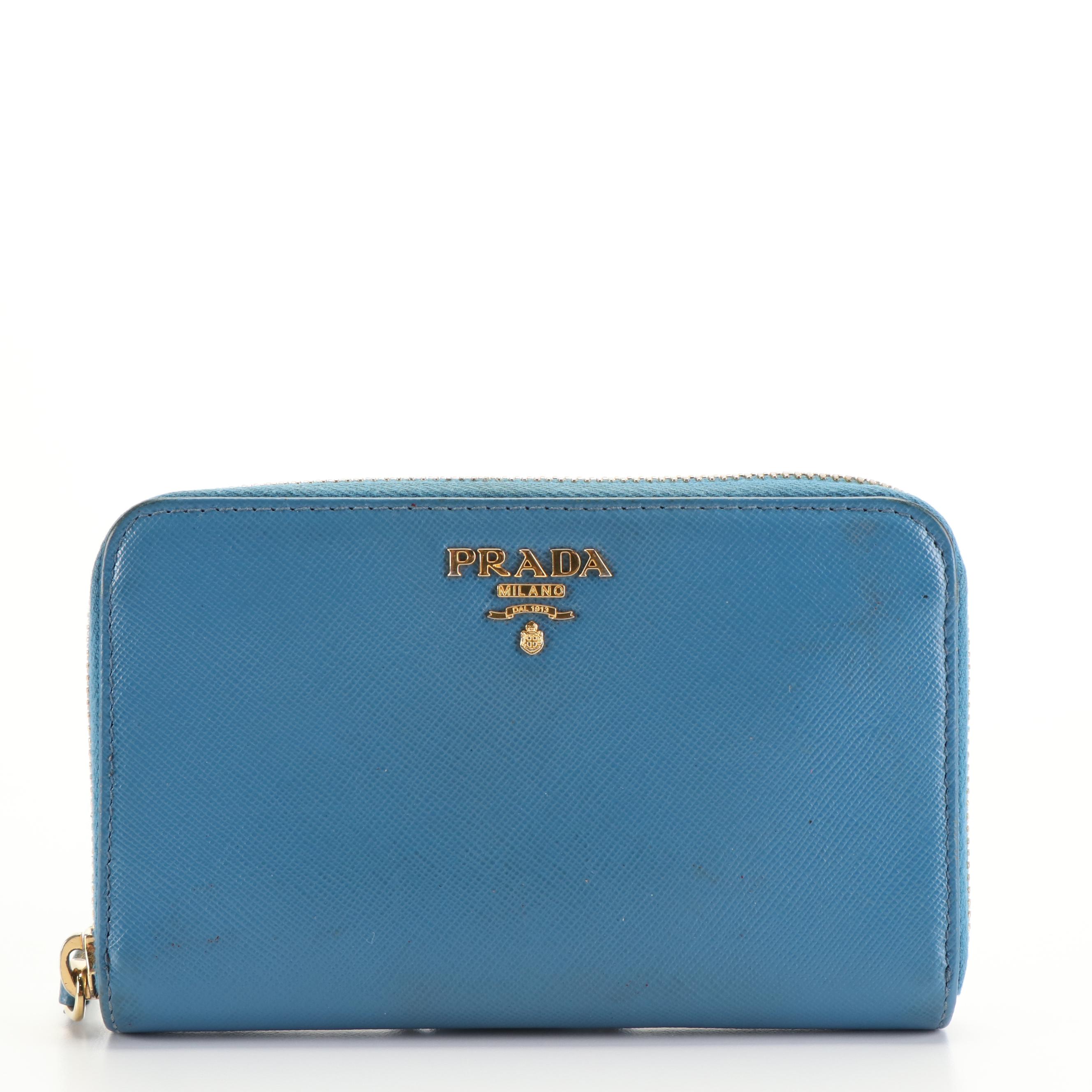 Prada Zip Around Wallet in Cobalt Blue Saffiano leather